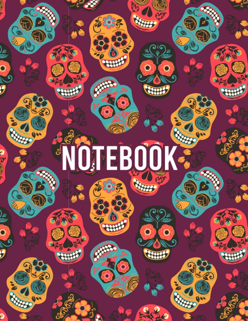 Sugar Skull Notebook Journal: Dia de los Muertos Decor Notebook - Day of the Dead Mexican College Ruled Composition Notebook Diary in Dark Red