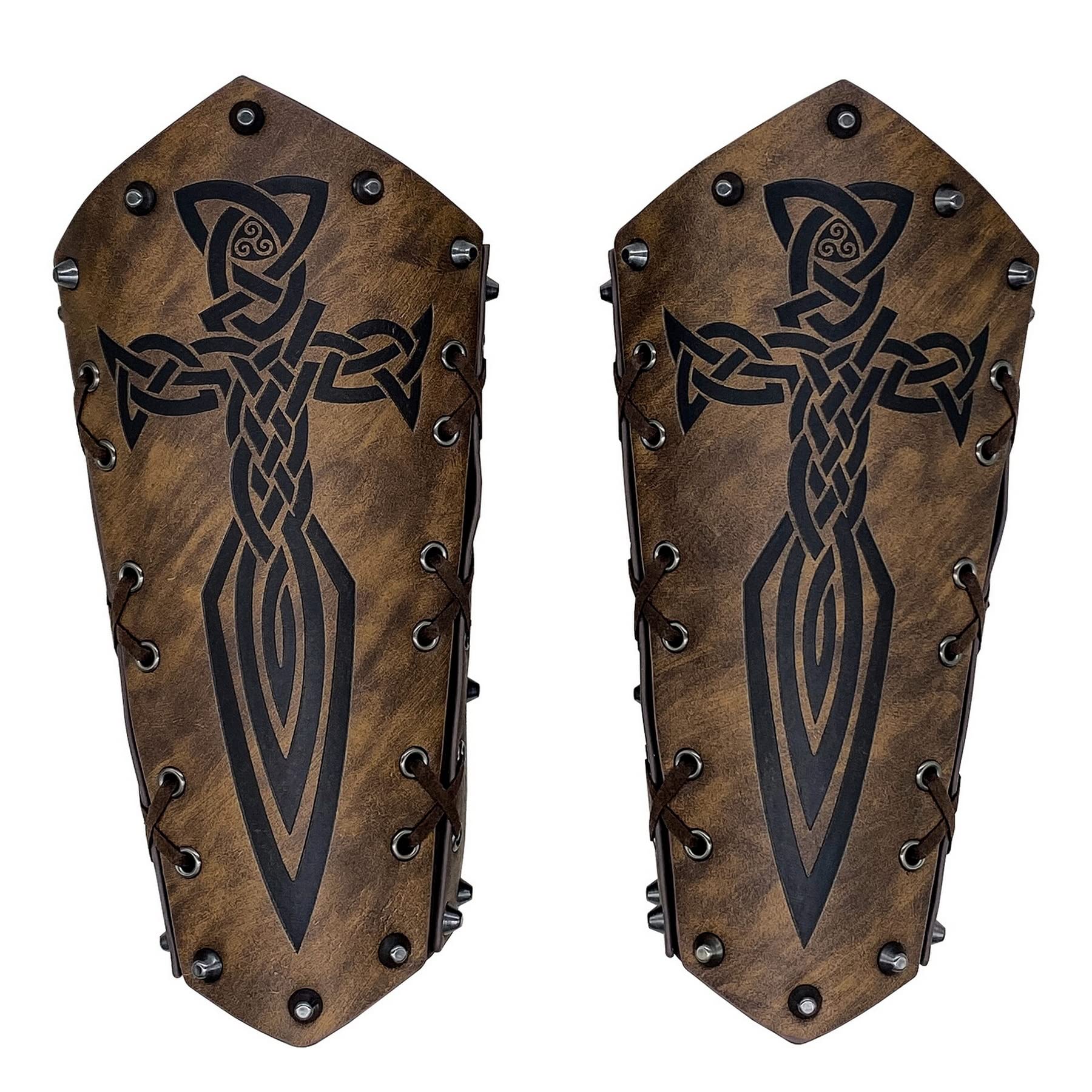 2Pcs Bracelets Viking pour Homme, Gantelets Médiévaux en Faux Cuir, Vambrace Rétro, Garde Bras de Tir à l'Arc pour LARP, Cosplay
