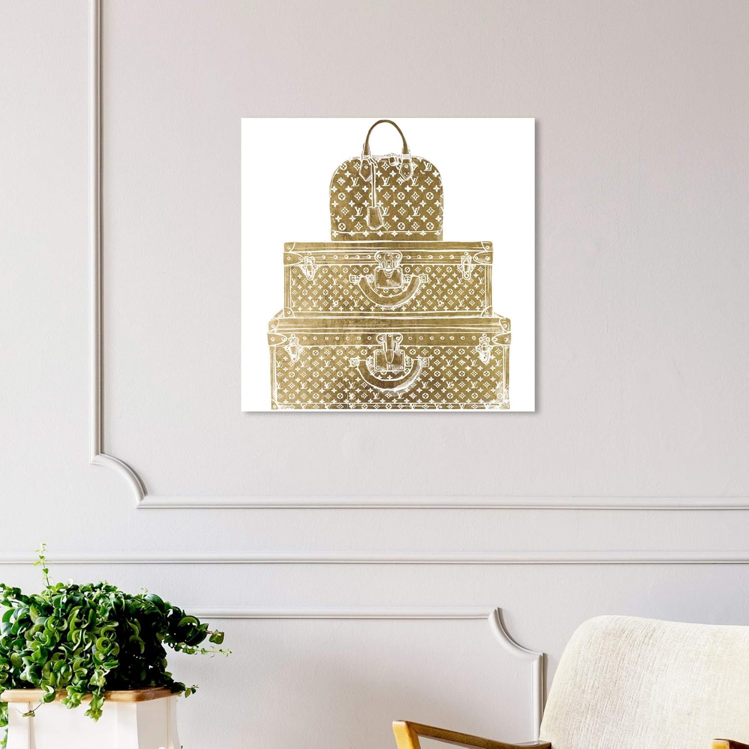 The Oliver Gal Artist Co. Fashion and Glam Wall Art Canvas Prints 'Royal Bag and Luggage Gold Diecut'