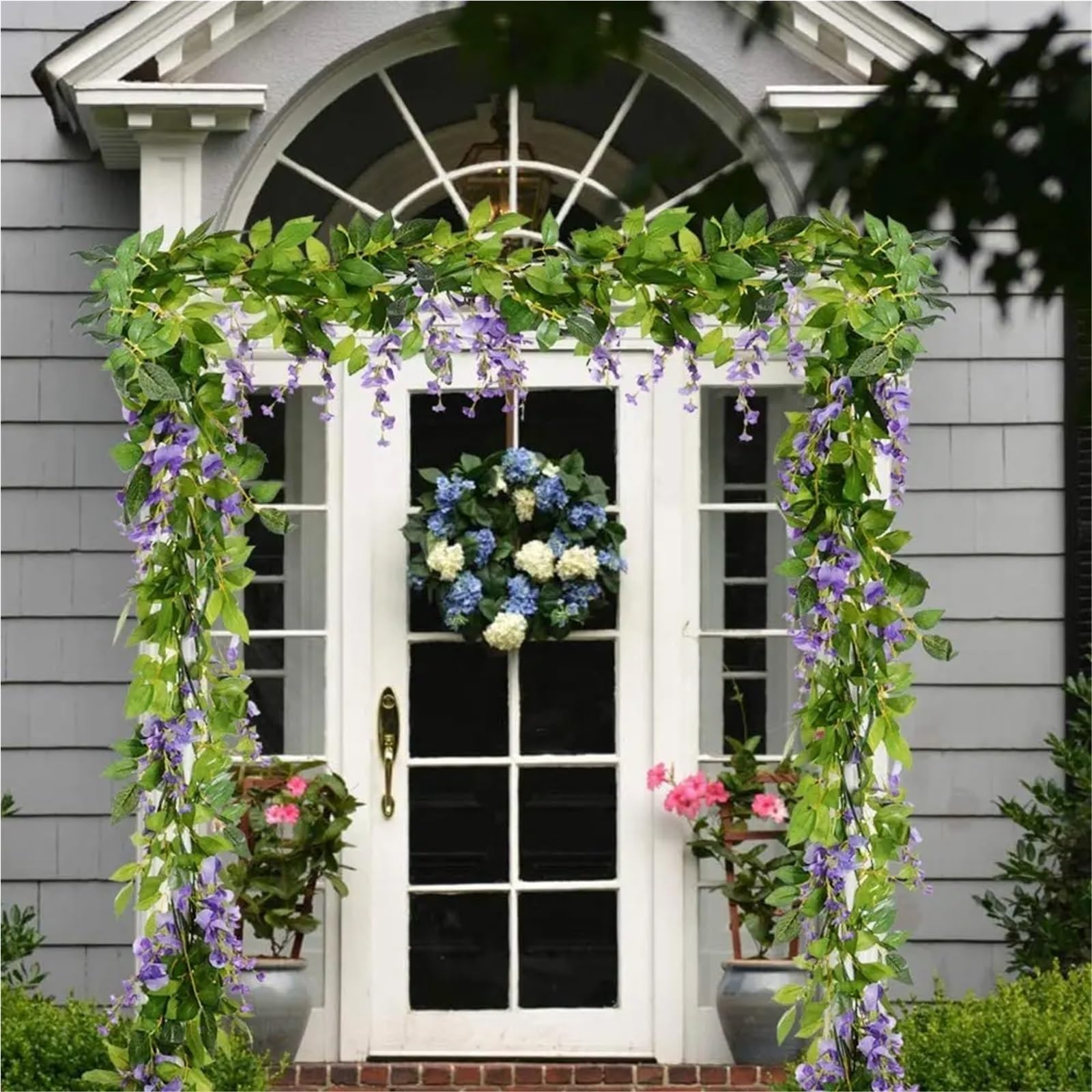 Künstliche Blumengirlande, 2m Seide Glyzinien Girlande Reben Rattan Seide Hängende Blume for Home Garten for Dekoration(Green,3pcs)