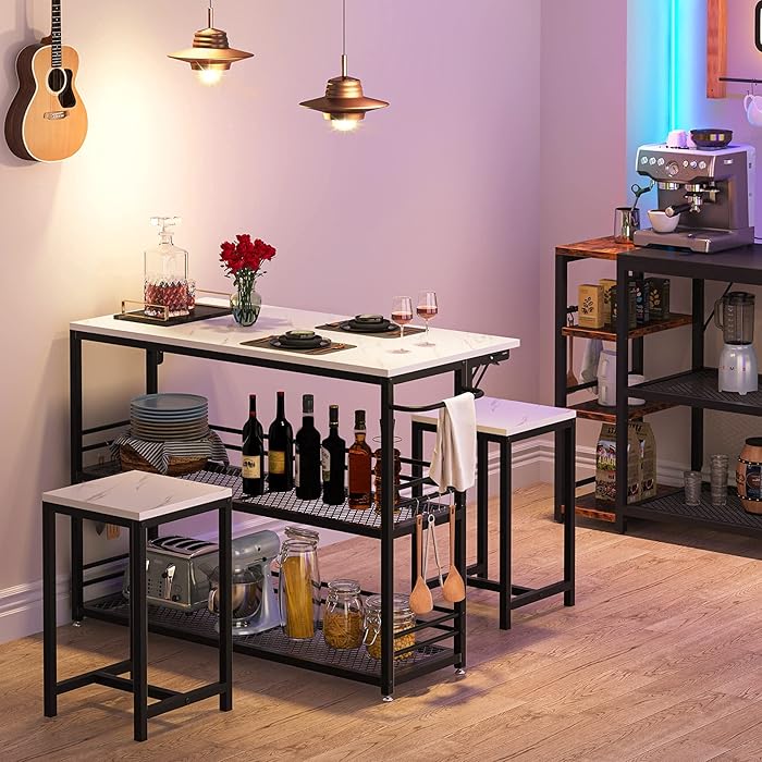 Buy Tribesigns Dining Table Set with 2 Bar Stools, 47.24" Drop Leaf Pub