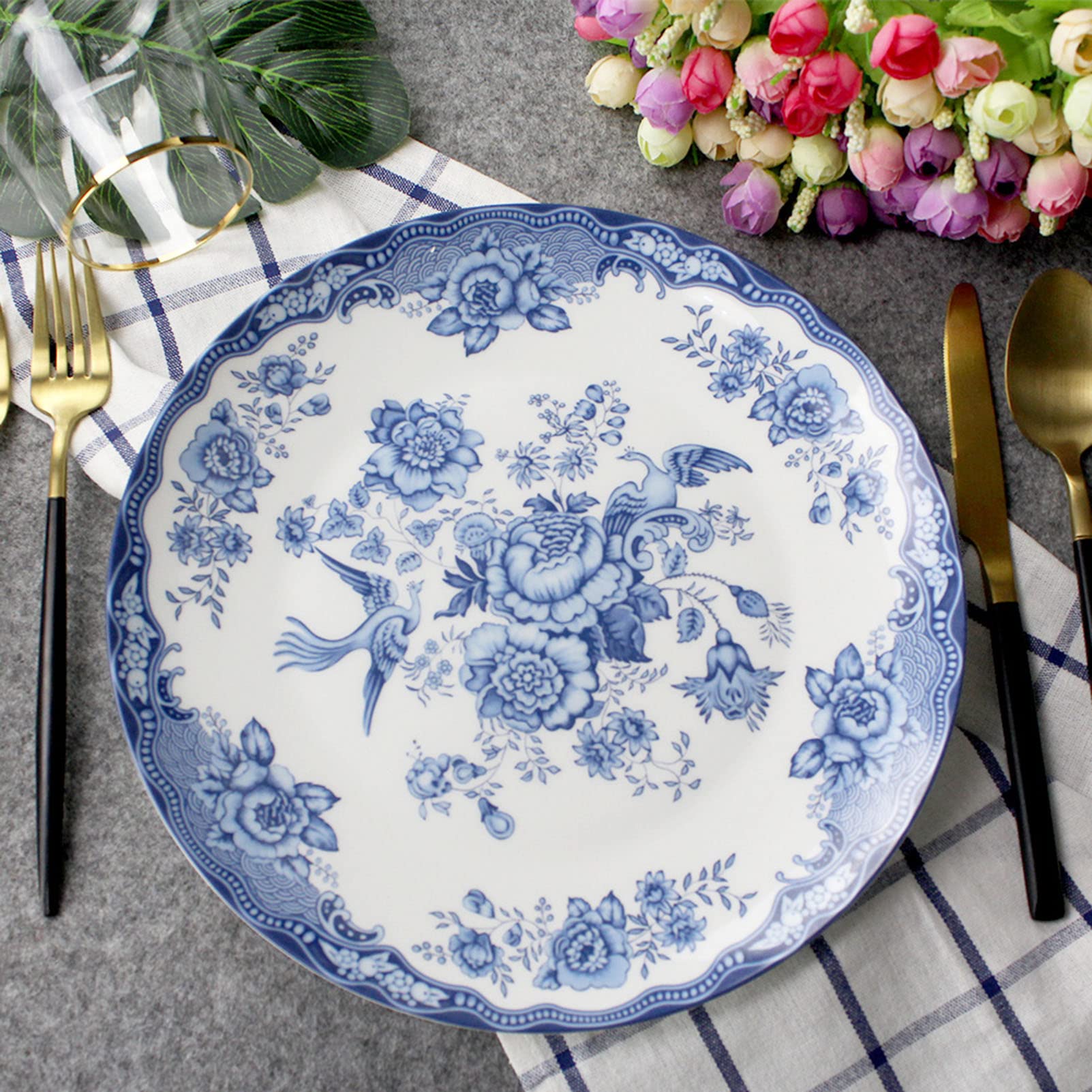 New Bone China zestaw zastawy stołowej na 8-40-częściowy porcelanowy zestaw zastawy stołowej z talerzami obiadowymi, miseczkami sałatkowymi, filiżankami do kawy i spodkami – zestawy okrągłych talerzy
