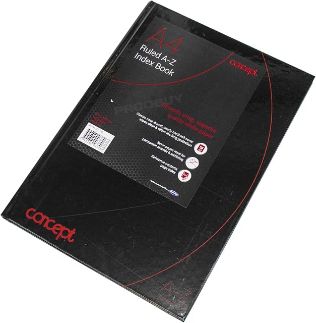 Concept A4 A-Z Tabbed Address Index Book Hardback Paper Black Notebook Organiser