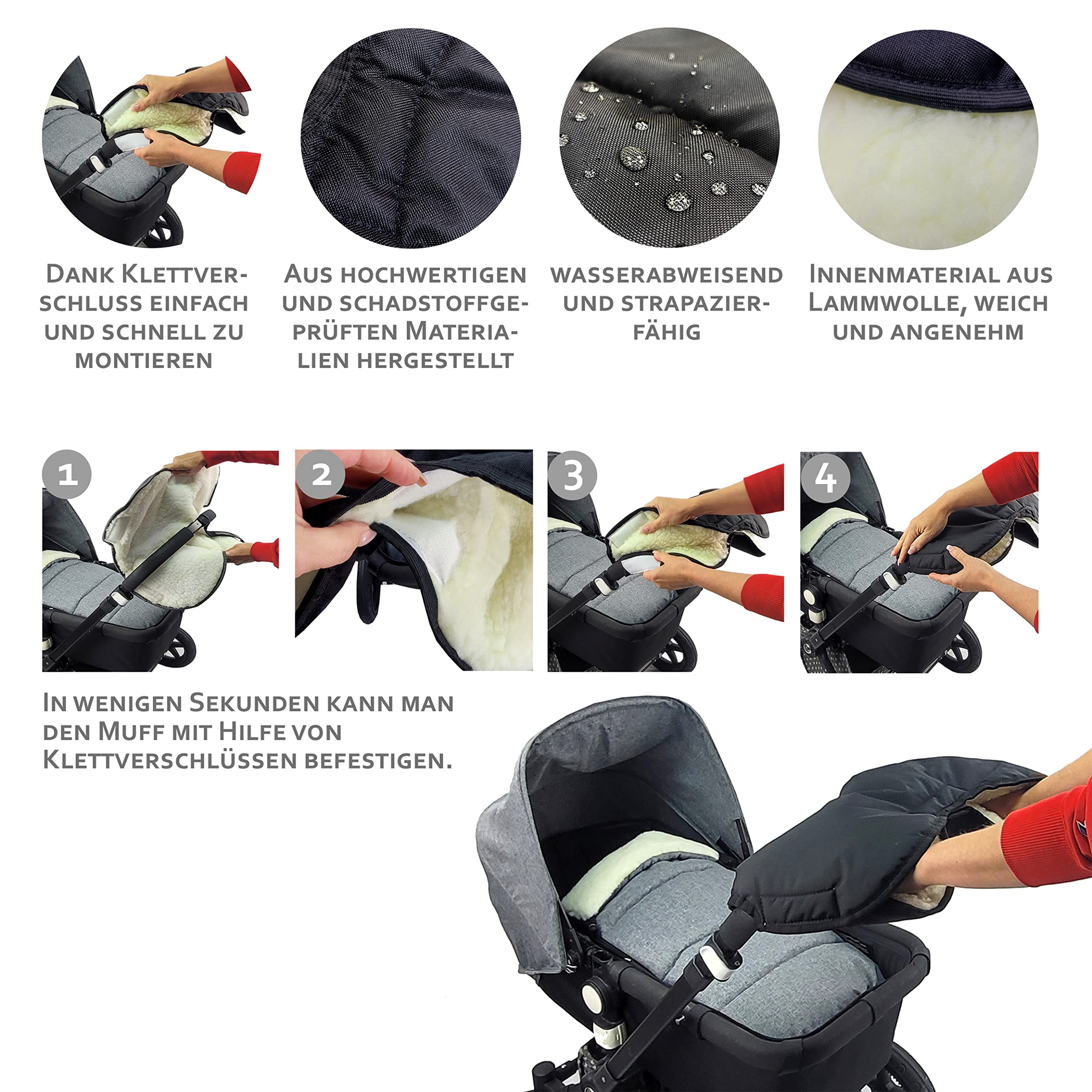 Bambiniwelt, offerta combinata MUFF + sacco a pelo invernale in lana d'agnello per passeggino, carrozzina, slitta mellata (grigio chiaro) XX