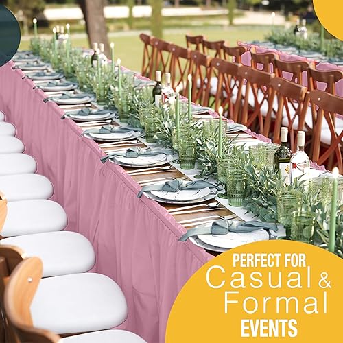 Miniatura 43 de Exquisite Falda de mesa con volantes, color marrón, paquete de 2 faldas de mesa de 14 pies de largo para mesas rectangulares de 6 pies o faldas