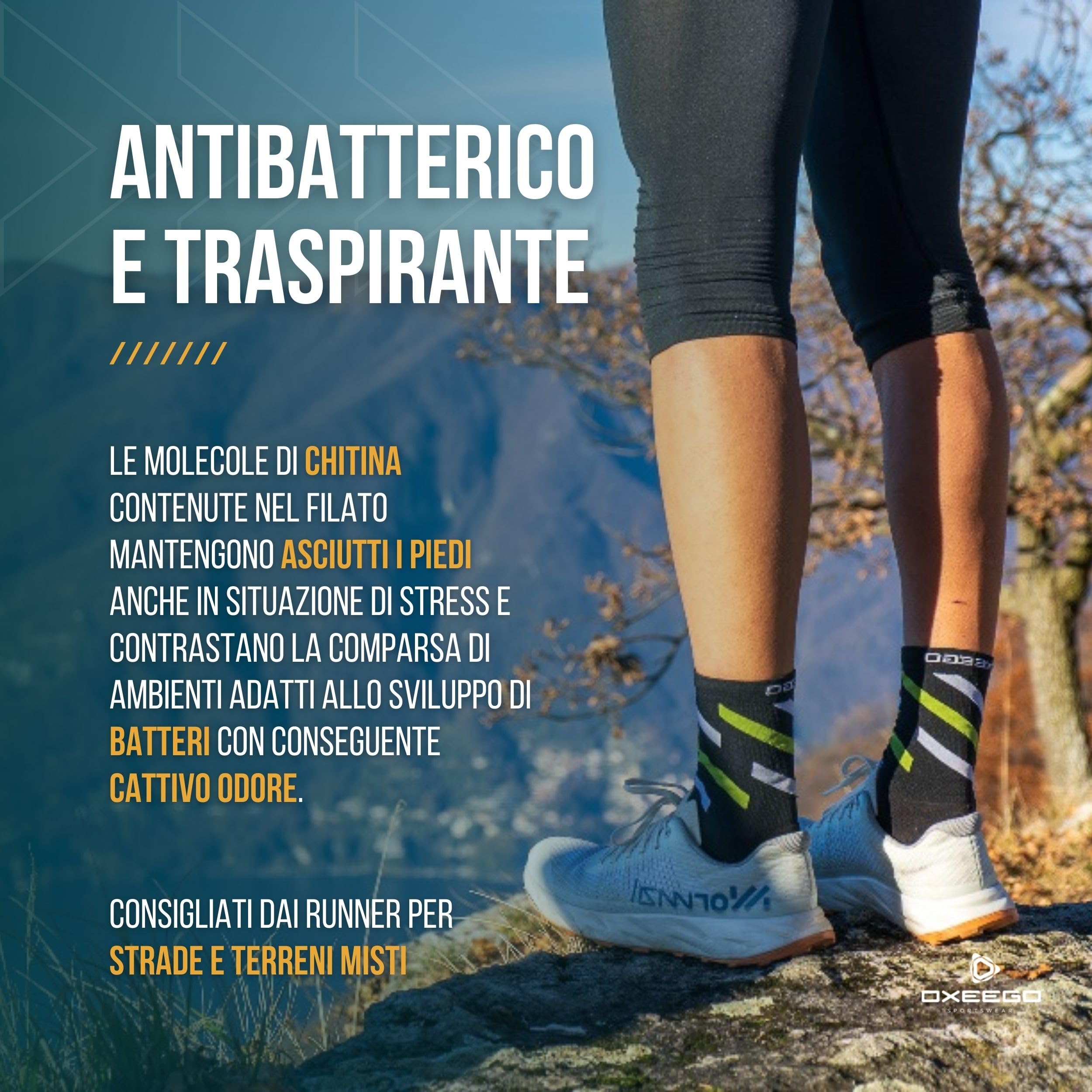 Calze Running a Compressione, Termiche, Ossigenanti e Antibatteriche - Calzini Rinforzati da Corsa su Strada e Terreni Misti (Stripes)