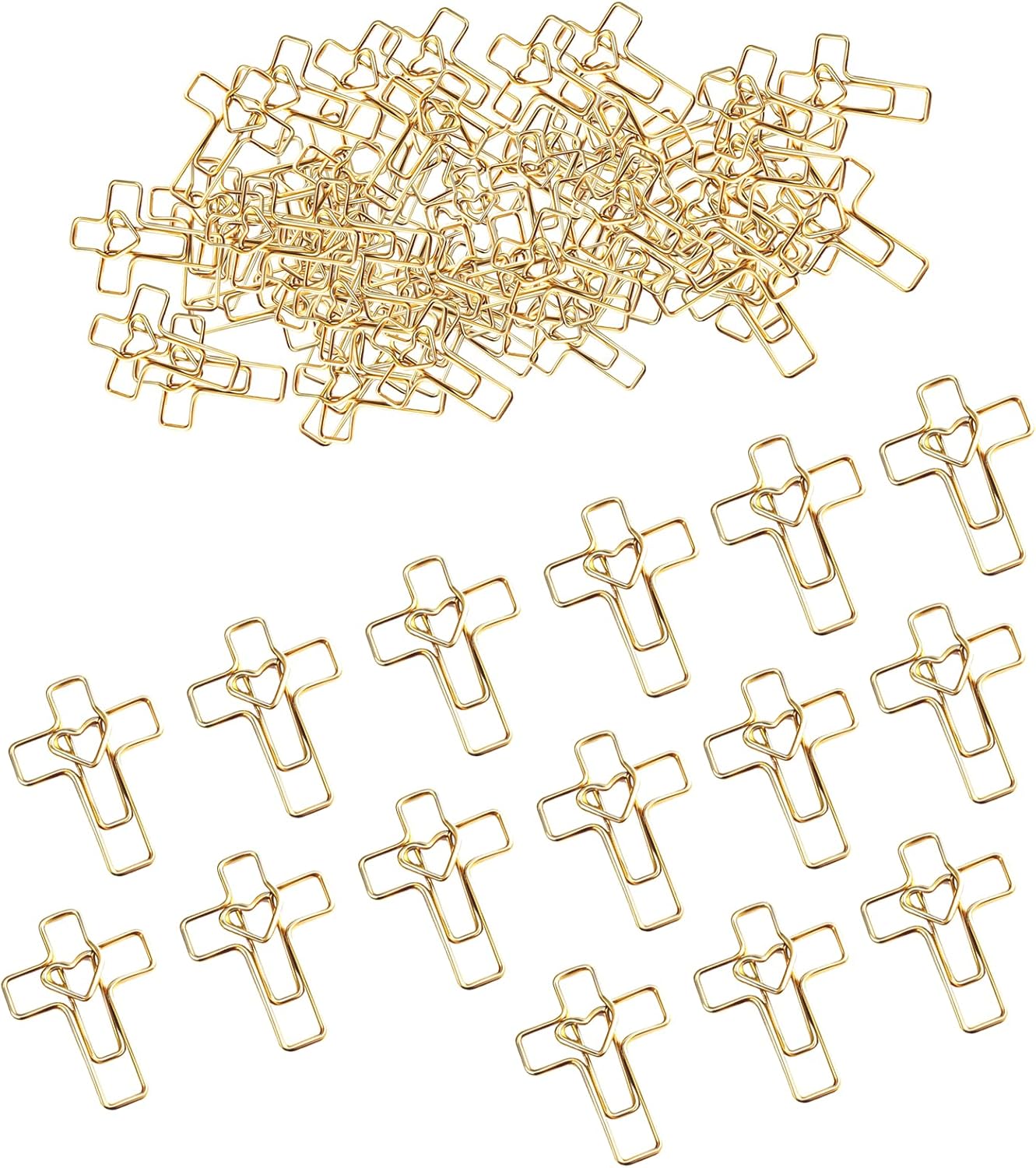 400PCS Gold Heart Cross Paper Clips, Heart Cross - Bible Study Supplies, christian gifts for women Jesus Bible Stuff bookmark journaling supplies accessories, easter eggs fillers, valentines day cards