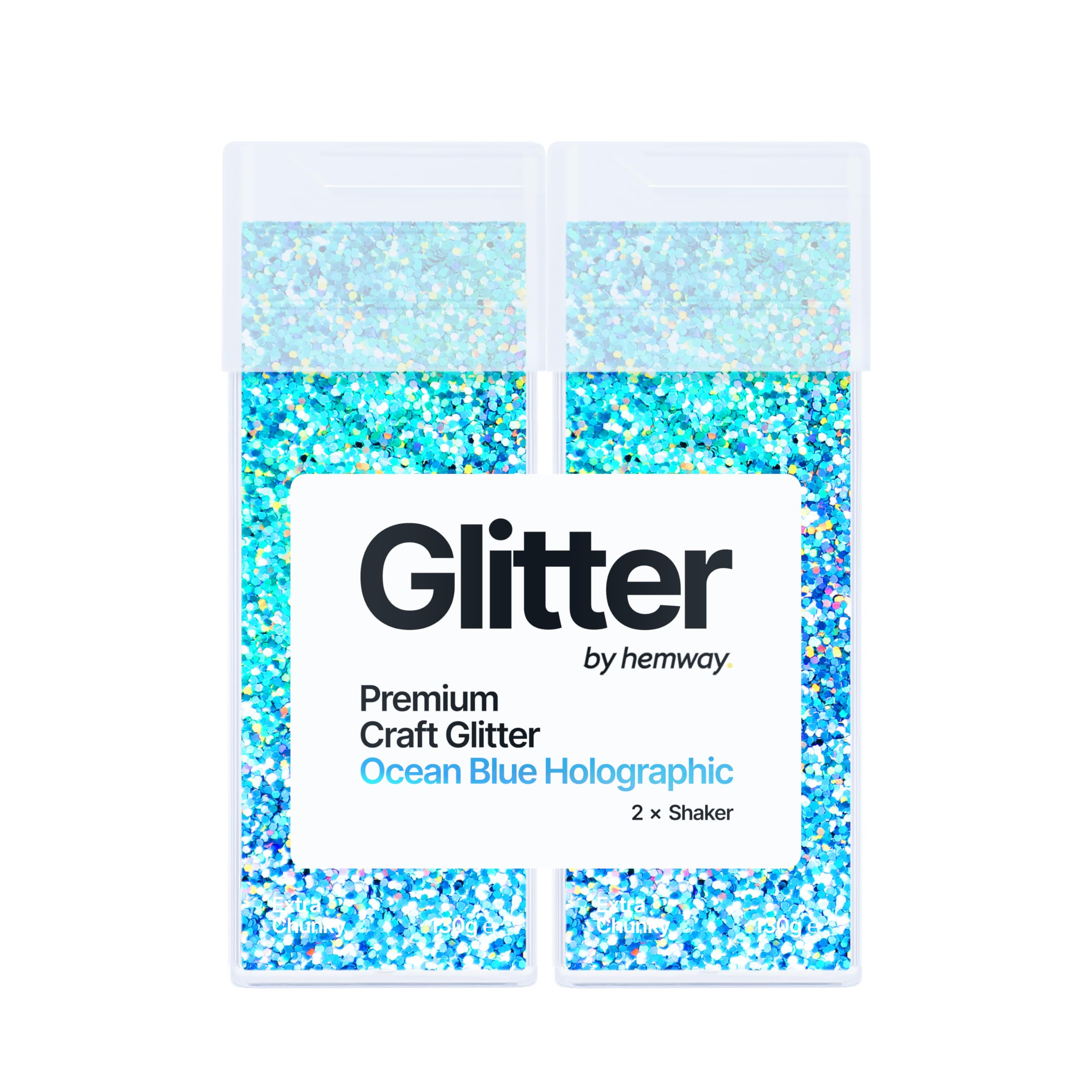 Hemway Glitter Shaker Ocean Blue Holographic 130g x2 Pack Extra Chunky, Craft Glitter Shakers for Resin & Epoxy Crafts