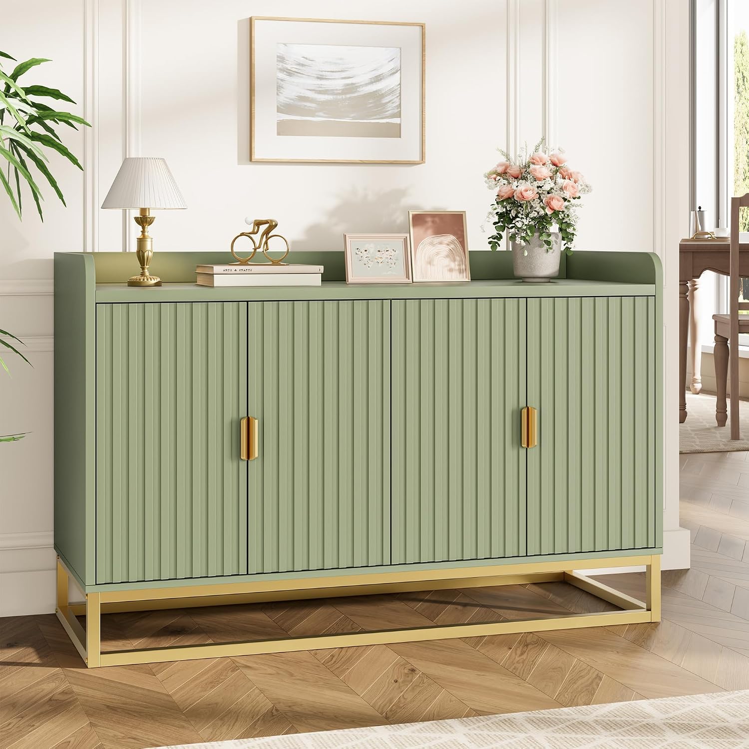Garvee 47" Fluted Sideboard with Storage Cabinet, Adjustable Shelf, Green