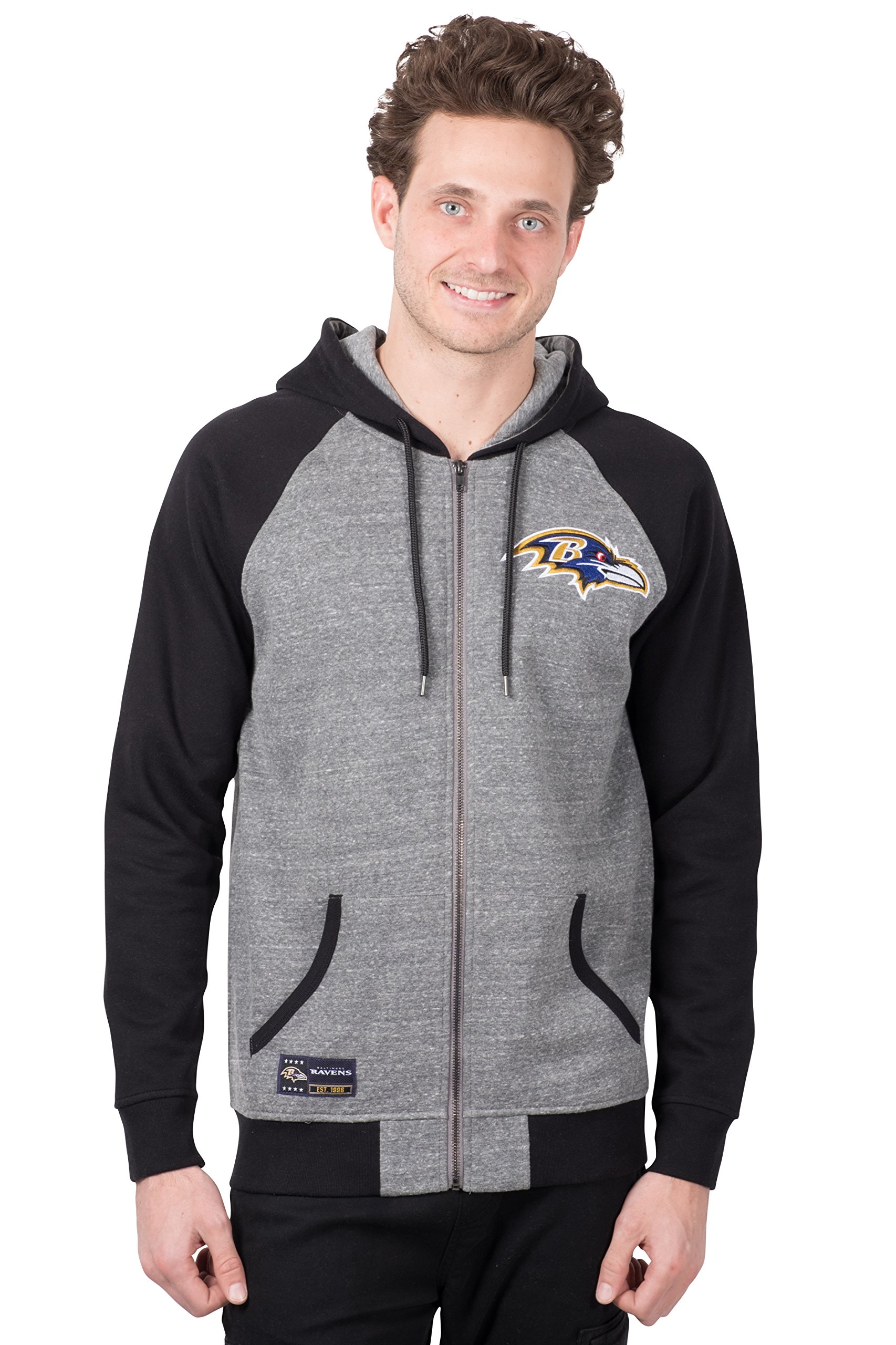 Ultra Game NFL Mens Full Zip Super Soft Fleece Raglan Hoodie