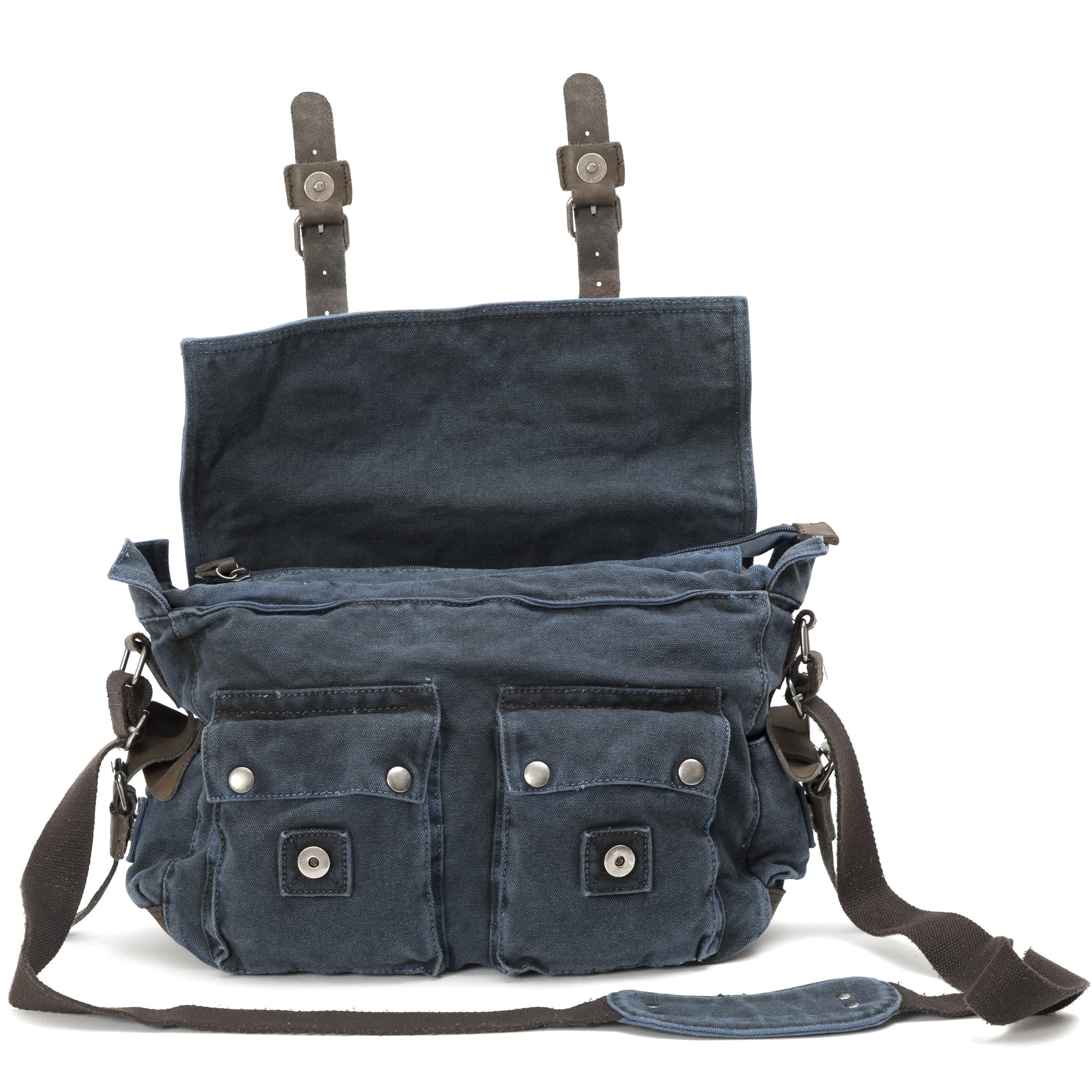 Avirex Borsa a Tracolla Uomo Da Viaggio o Lavoro in Stile Militare Con Finiture in Vera Pelle Bovina e Canvas per PC Laptop o portadocumenti o Zaino a Tracolla