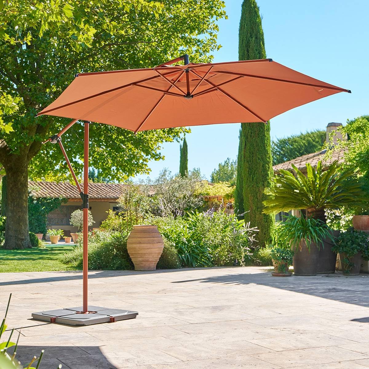 HESPERIDE - Parasol Déporté Rond Manoa 3 m Acier Anti-rouille Toile Déperlante Amovible Orientable 360° Protection Soleil pour Jardin Terrasse