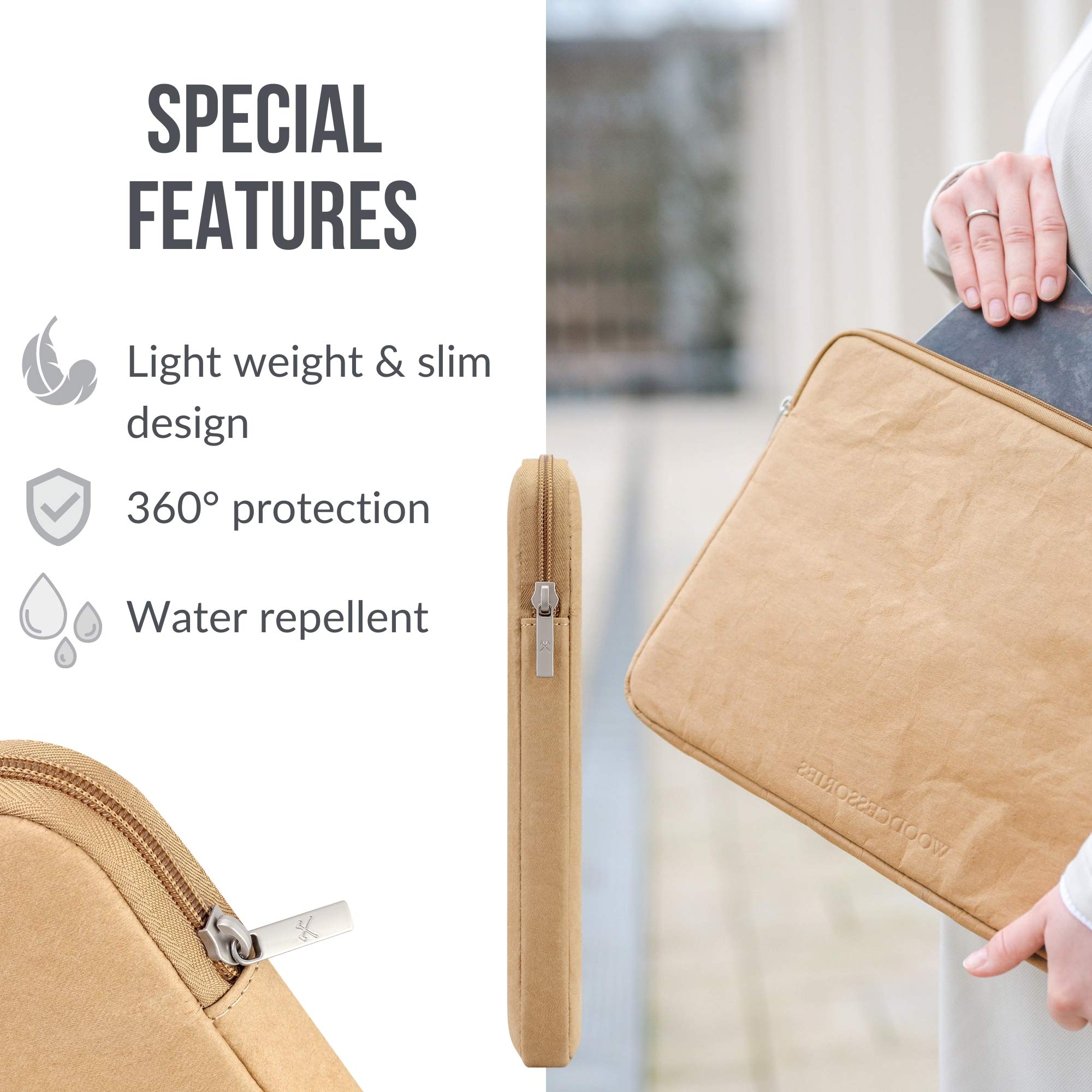 Woodcessories Etui na laptopa o przekątnej ekranu 15-16" | ekologiczna torba na laptopa odporna na działanie wody, brązowe etui ochronne | odporne na uderzenia etui ochronne – wykonane z wytrzymałego