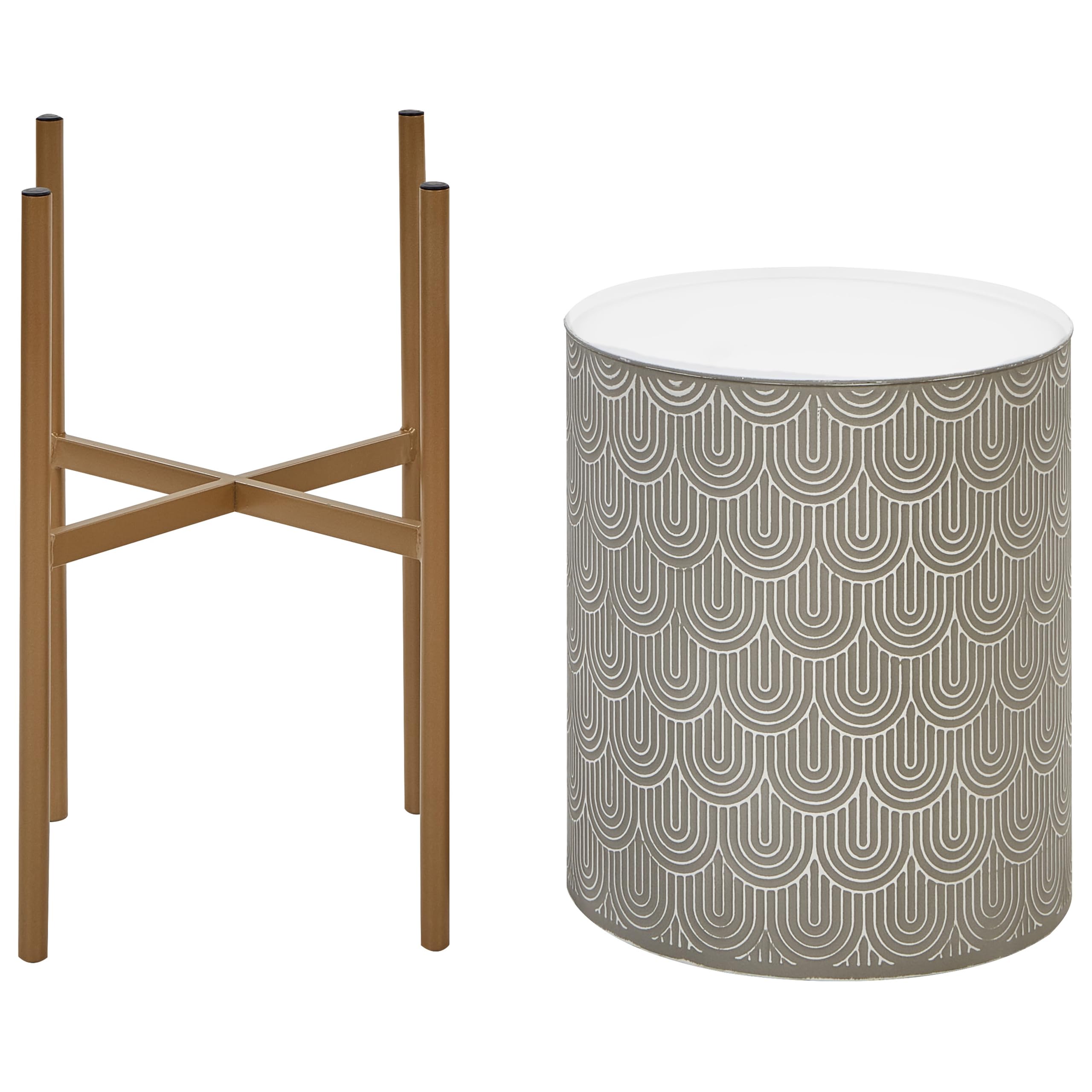 Pflanzenständer Metall grau rund Schuppen-Design Blumentopf mit Ständer Aubrieta