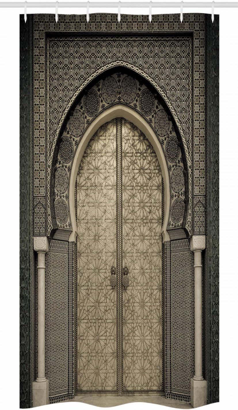 Ambesonne Moroccan Stall Shower Curtain, Aged Door Geometric Pattern Doorway Design Entrance Architectural Oriental Style, Fabric Bathroom Decor Set with Hooks, 36" W x 72" L, Sepia Black