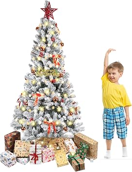 Artificial PremiumPin Diamond Christmas Tree with Artificial Snow Thick Pine Needle Realistic Effect Easy Assembly PVC Metal Base Fireproof 210cm (Head PVC 6-950)