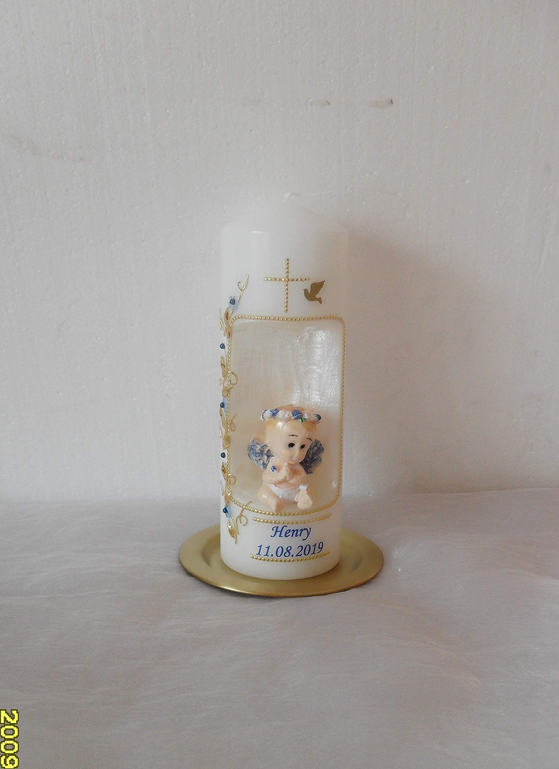 Taufkerze/Kommunionkerze,Konfirmationskerze, Patenkerze,Taufgeschenk 3D Engel inkl.Name,Datum Junge Mädchen
