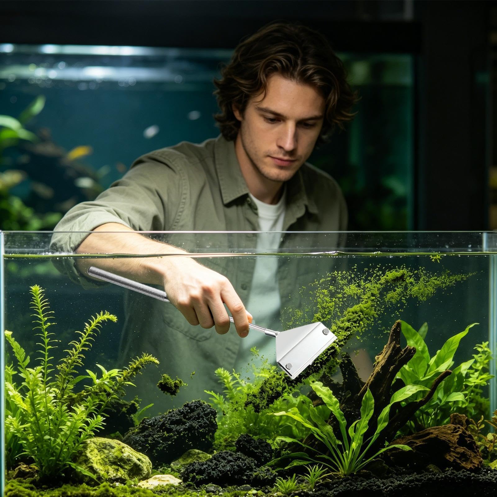 Herramientas De Limpieza Para Pecera Eliminador De Algas Con Mango Largo | Almohadilla Fregadora para Acuario Para Agua Salada Vacaciones Personas Mayores Mujeres Hombres Principiante