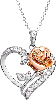 Disney Beauty and the Beast Pink Gold Over Sterling Silver Two