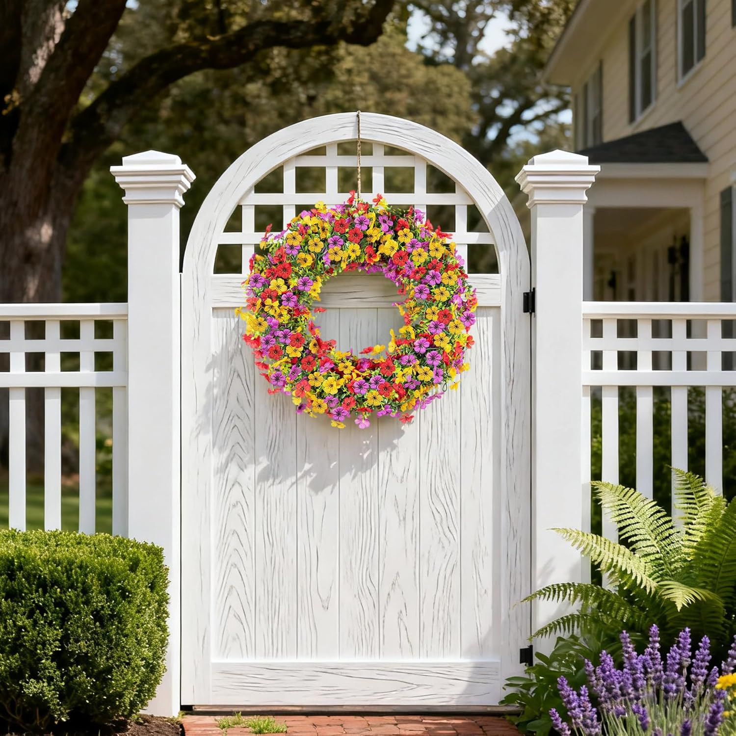 Artificial Flowers Garland Ivy, 4 Pack 5.9 FT Spring Summer Decor UV Resistant Fake Mums Floral Vine Silk Daisy Hanging Flower for Home Garden Wedding Decor Photo Booth Backdrop(Red purple yellow) - Image 4