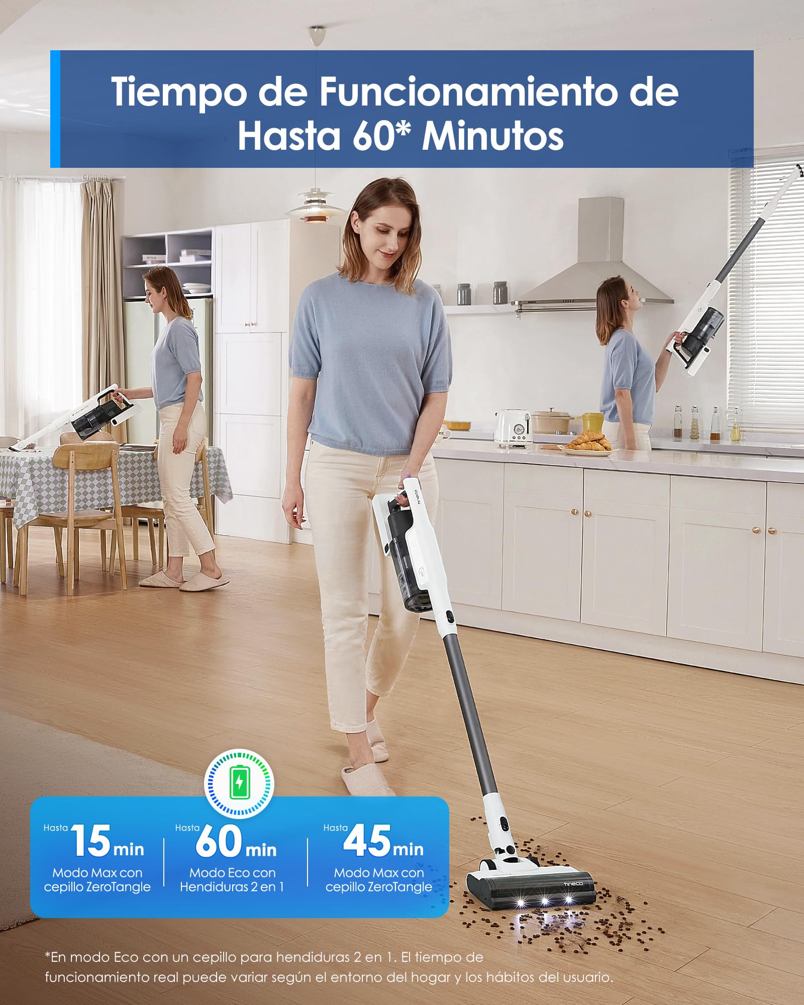 Tineco A30S Aspiradora Sin Cable, ZeroTangle, PureCyclone, Luz LED