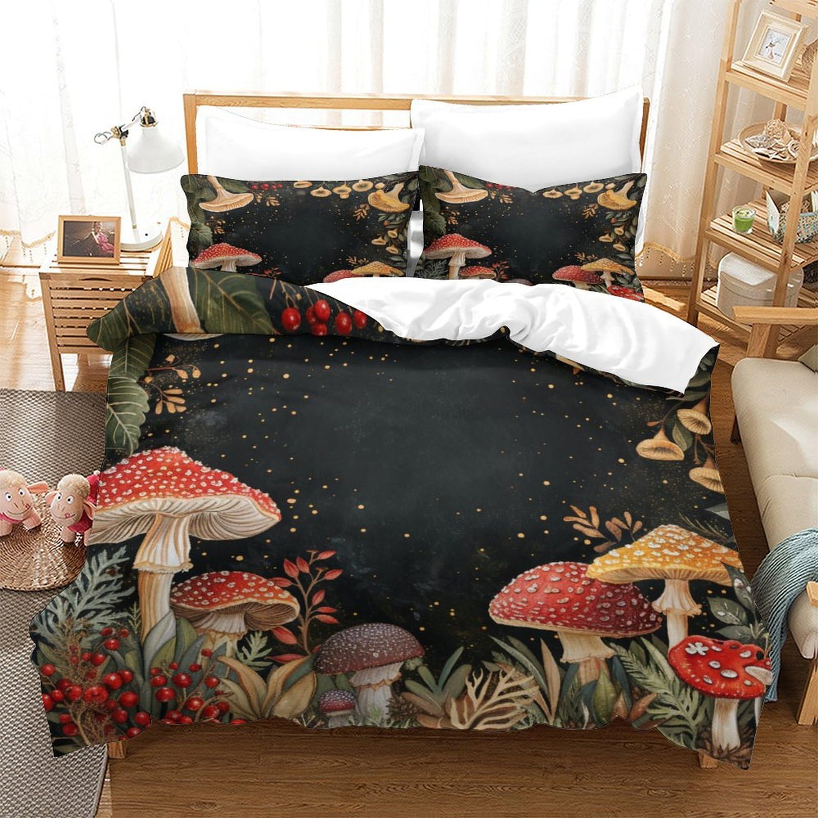 P1S9U7W5Y Enchanted Mushroom 3D Printed Microfiber Duvet Cover Set 3pcs Nature Bedding Set SuperKing
