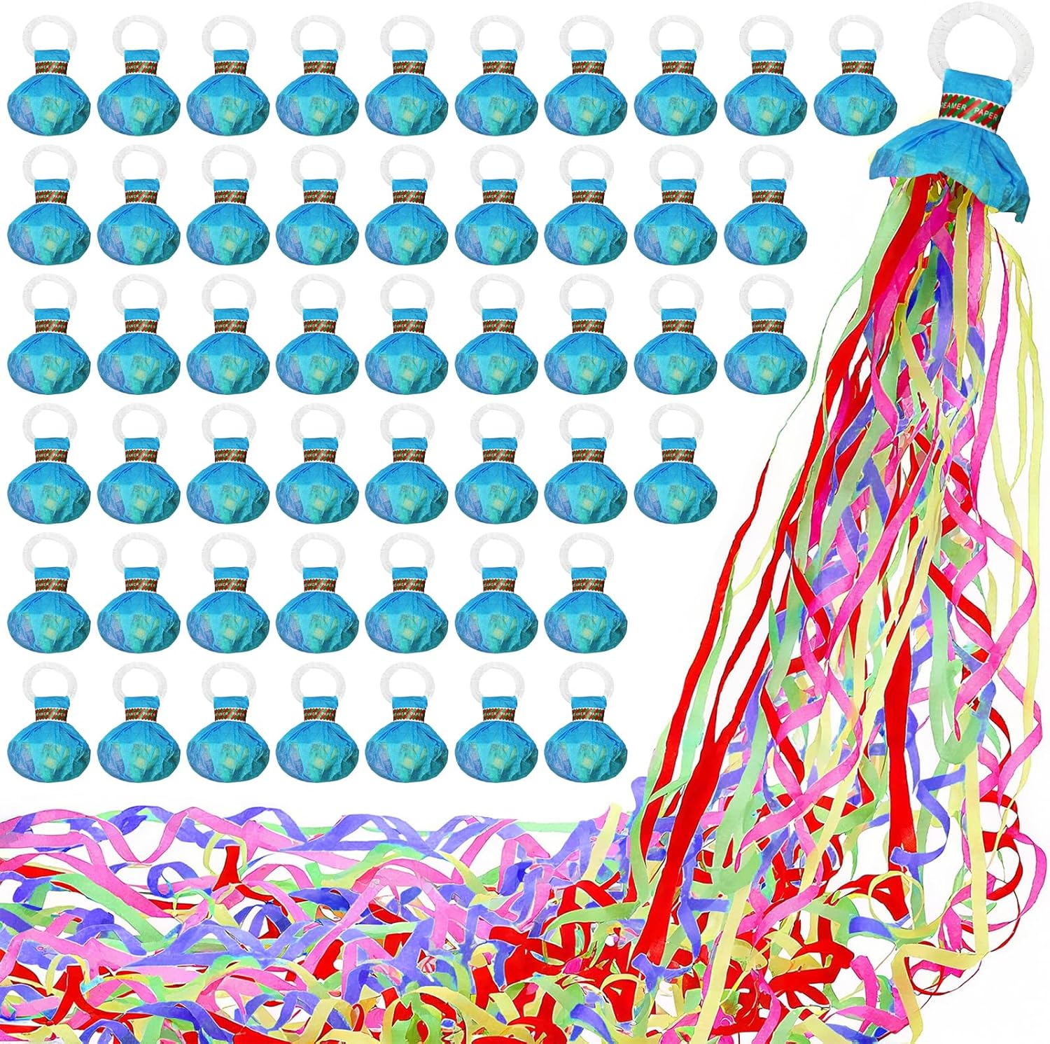 50Pcs Colorful Streamers Poppers Hand Throw Confetti Popper No Mess Party Poppers Paper Crackers for Christmas New Year Birthday Wedding Graduation Engagement Retirement Celebrations