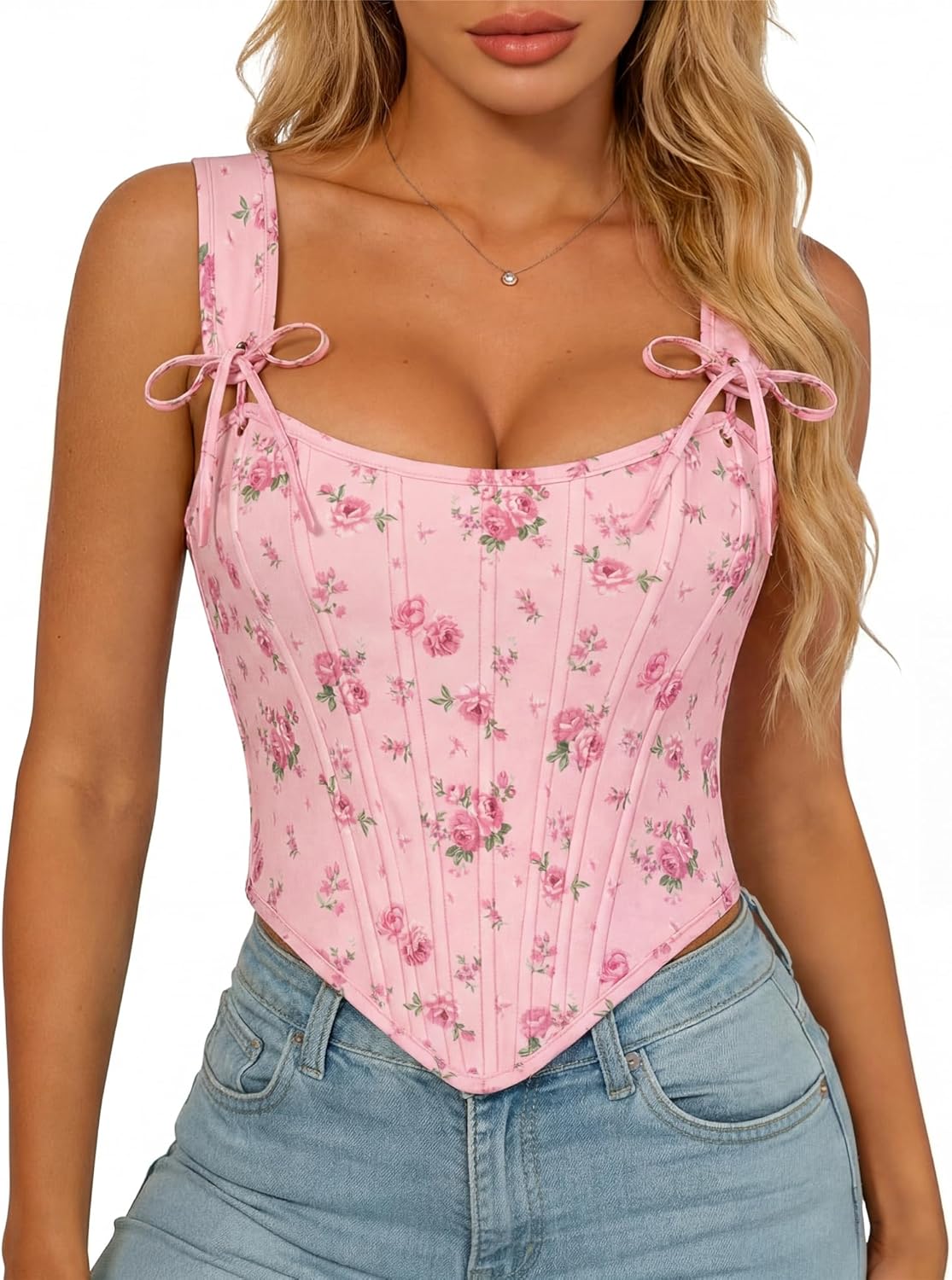 Scarlet Darkness Floral Corset Tops for Women Renaissance Corset Boned Lace Up Bustier Tops