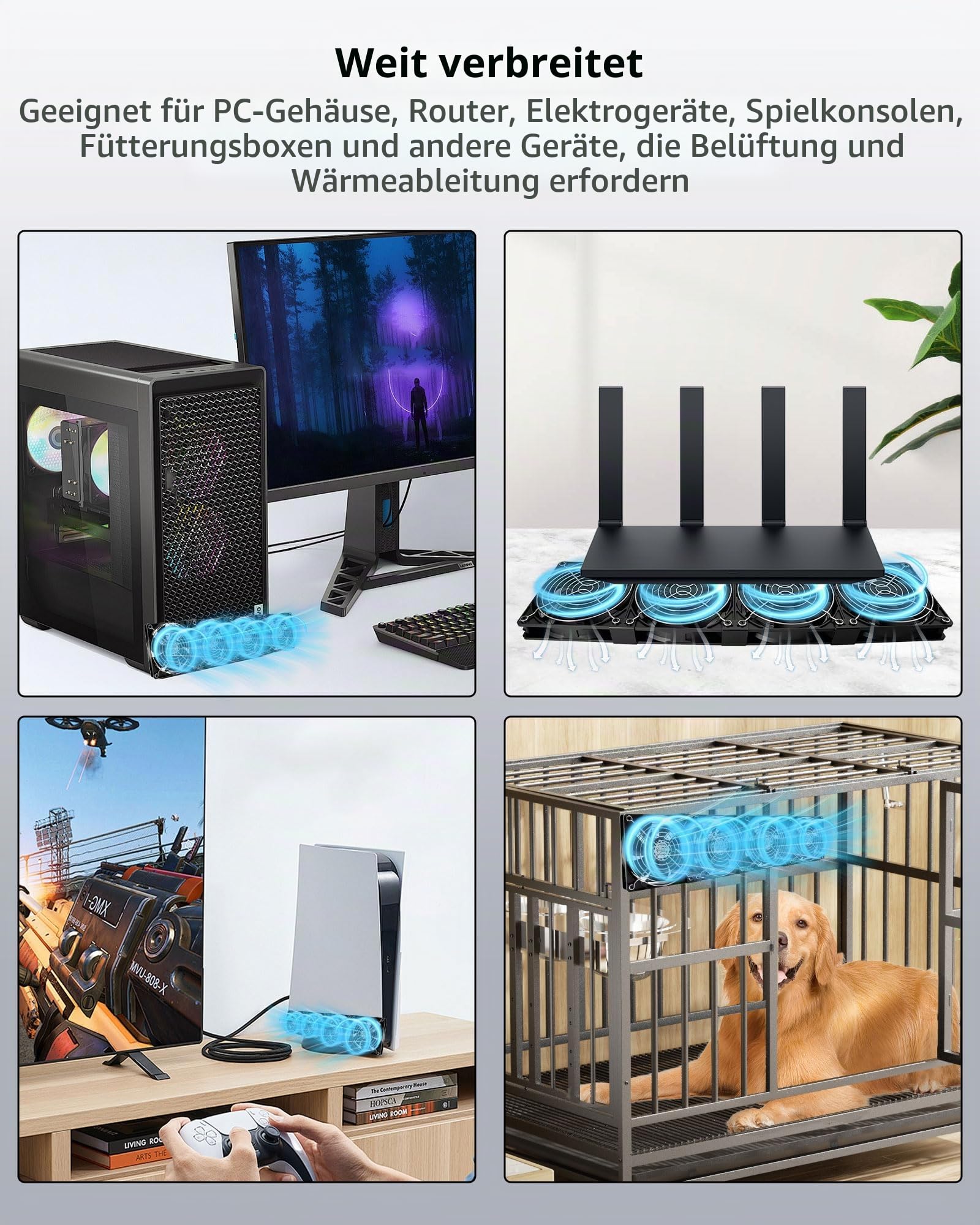 RUIZHI 480mm Gehäuselüfter 12V PC Lüfter - Computer Lüfter Einstellbare Windgeschwindigkeit, AC 220V - 240V, 2750 RPM, für PC Laptop, TV, Radio, Router, Vierreihiger