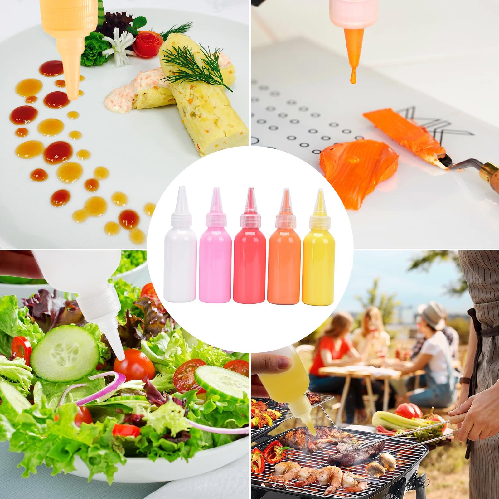 DKBT 32 bottiglie da spremere, 100 ml, bottiglia dosatrice, bottiglia per salsa, ketchup, bottiglia, dispenser per salse, in plastica, per cucina