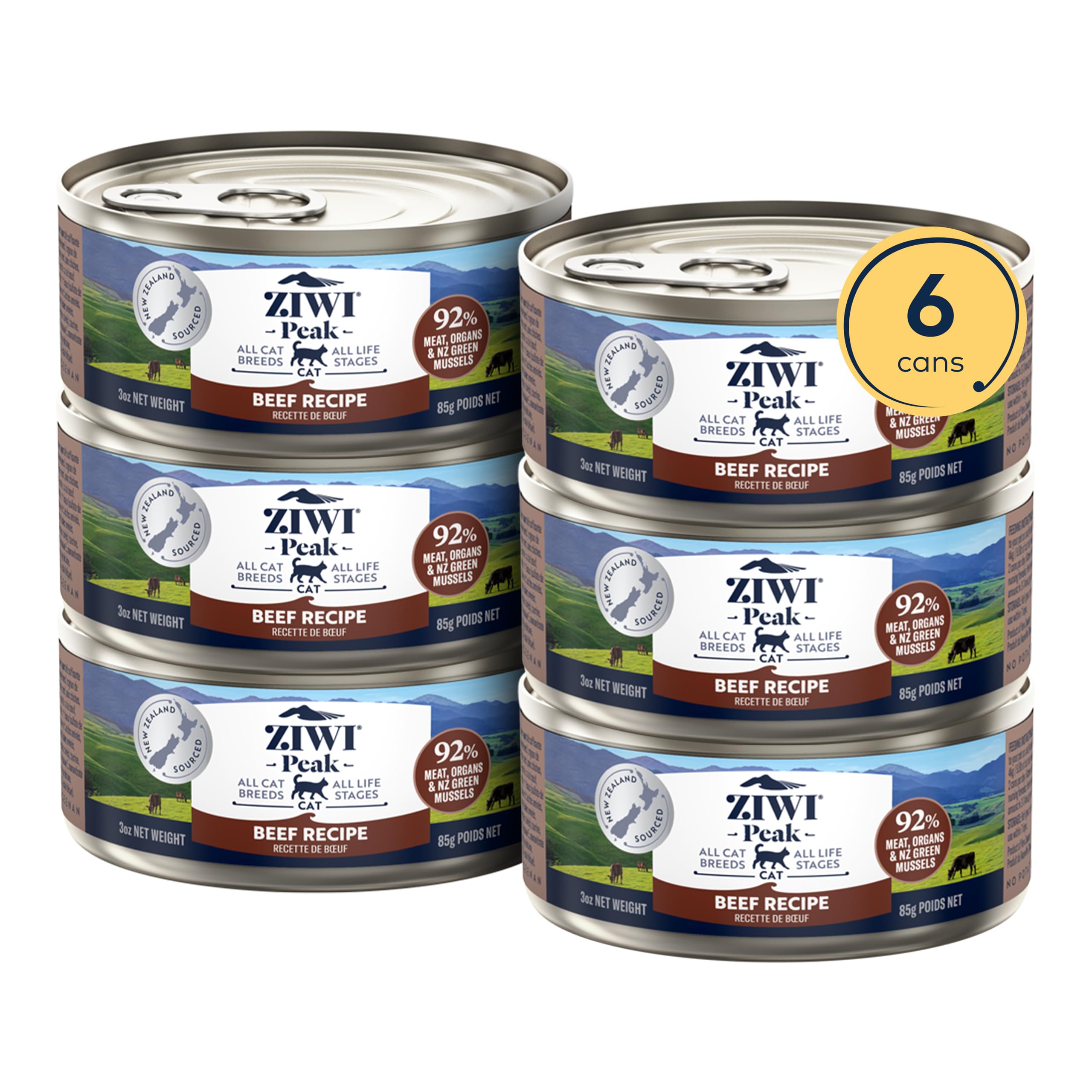 ZIWIPeak Wet Cat Food – All Natural, High Protein, Grain Free, Limited Ingredient, with Superfoods (Beef, Case of 6, 3oz Cans)