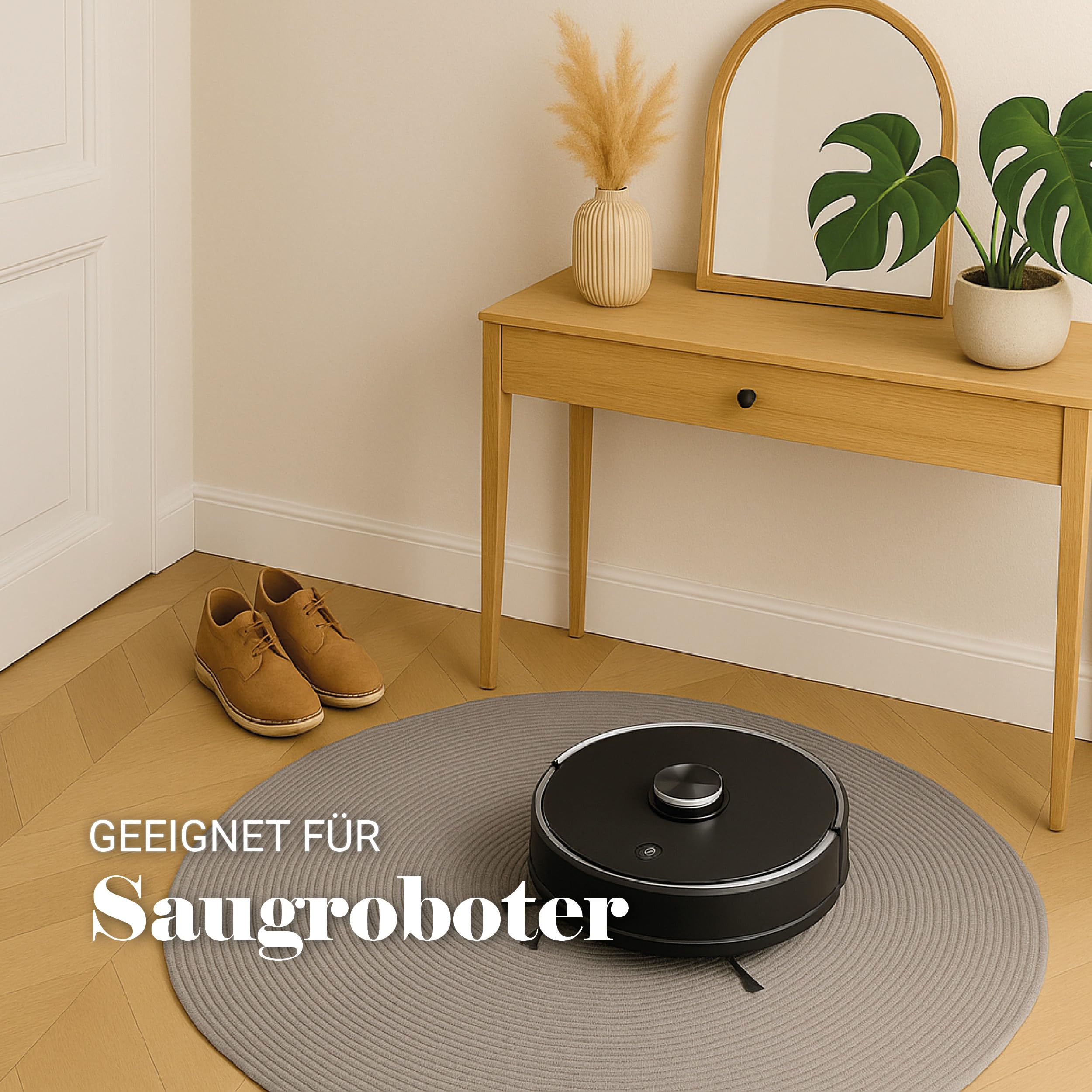 Astra Robuster Outdoorteppich rund - Beidseitig nutzbarer Teppich Innen und Außen - Handgenähter-Teppich Balkon, Terasse, Garten - Grau rund Ø 120 cm