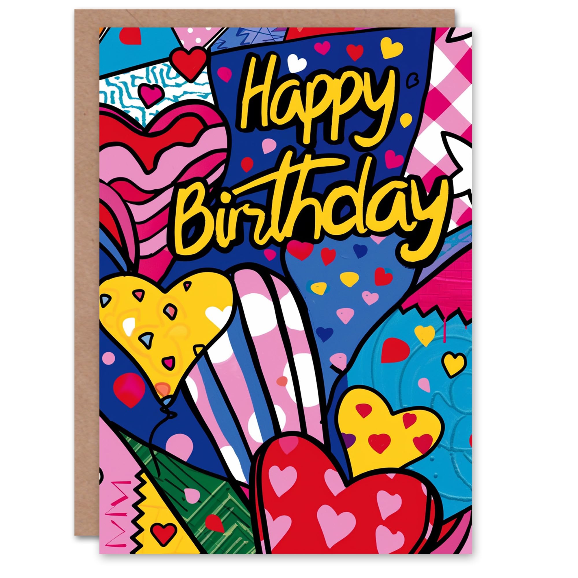Artery8 Birthday Card Vibrant Pop Art Love Heart Patterns For Her Gran Sister Niece Daughter Wife Woman Greeting Card