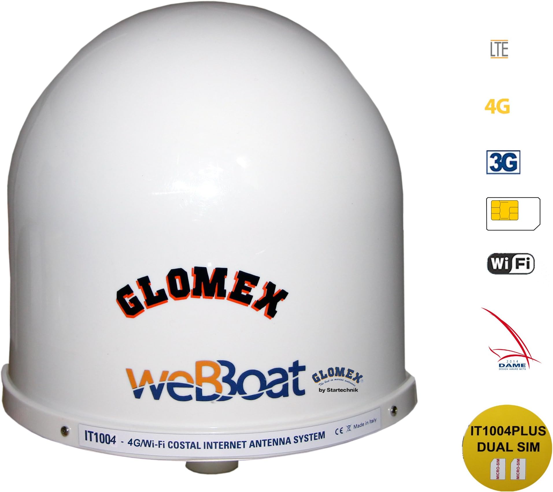 Marine Antenne Glomex weBBoat IT1004 PLUS für 2 Simkarten WIFI, 3G & 4G LTE für kabelloses Internet & Mobilfunk mit Access Point für Yacht Segelboot bis 10 Seemeilen - weB Boat IT 1004 PLUS