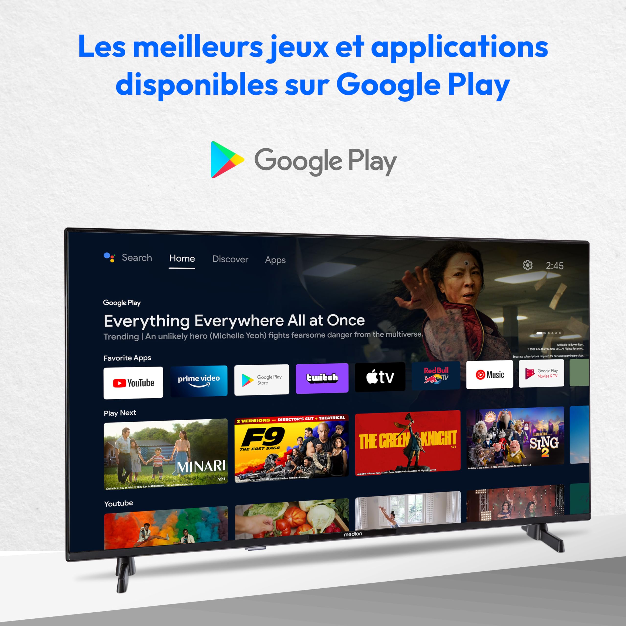 MEDION P13231 (MD 29241) Téléviseur Full HD 80 cm (32 Pouces) (Android TV, Smart TV, HDR, Netflix, Prime Video, PVR, Bluetooth)