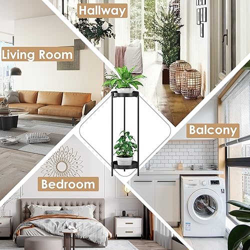 Miniatura 7 de Soporte alto para plantas de 2 niveles, estante de metal para macetas de 30 pulgadas para múltiples plantas, estante de exhibición extraíble para