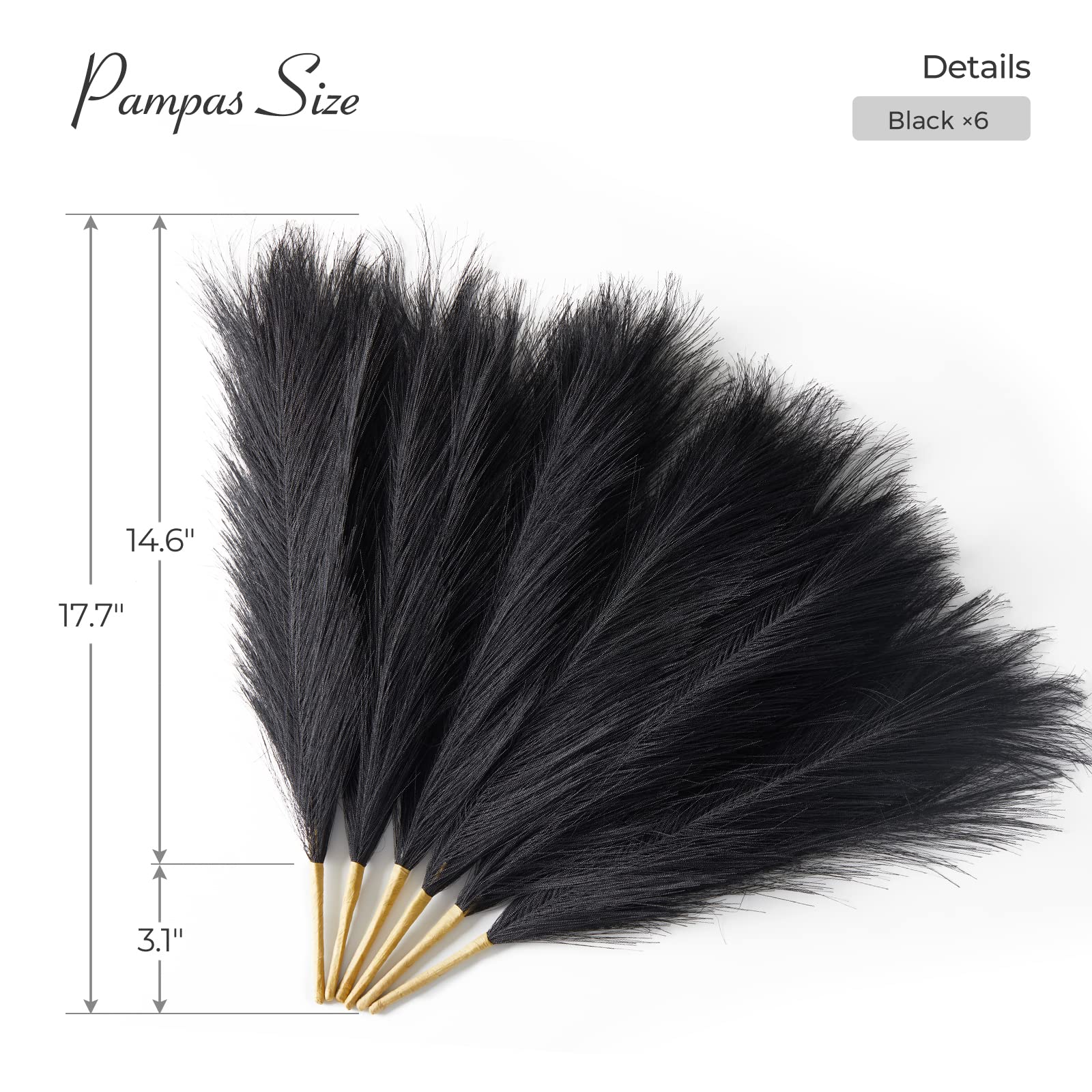 Serwalin 6 Pezzi Erba Della Pampas,45 cm,Piume Decorative,Fiori Secchi,Adatto per matrimoni, feste, salotti, decorazioni di vasi che,Decorazione Bohemien (Nero)