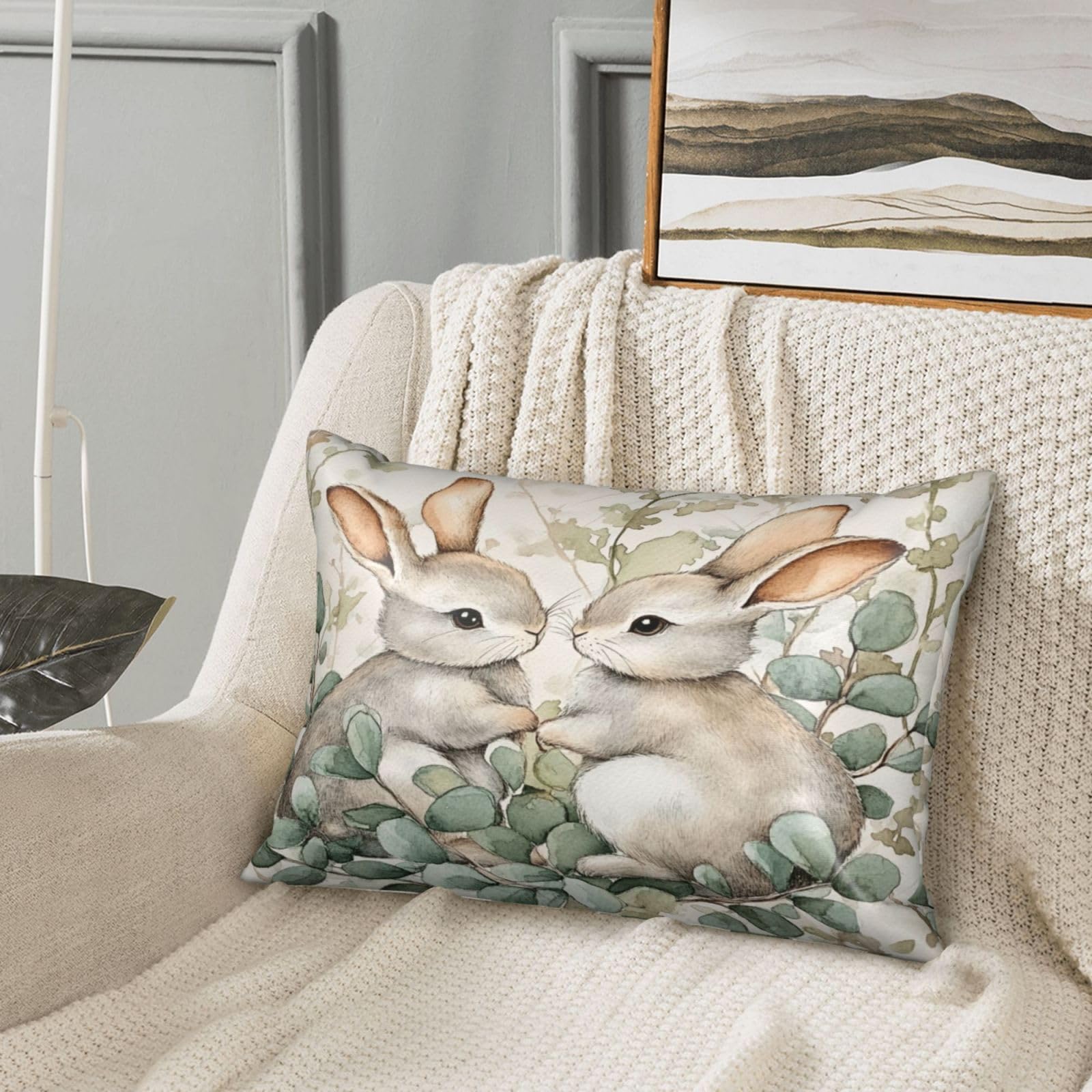 Easter Cute Bunny Satin Pillowcase Green Leaves Silk Pillow Cases for Hair and Skin Slipping Body Pillow Cover with Zipper Queen Size 20x30 Pillowcase Decorative for Kids Bedroom