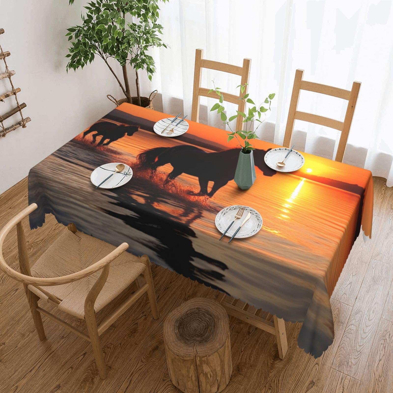 Fodpand Black Sunsets Lake Horses Tablecloths For Rectangle Tables 72 X 54 Inches - Reusable And Washable Table Clothes Decorative Table Cover For Dining Tables, Buffet Parties, Wrinkle Resistant