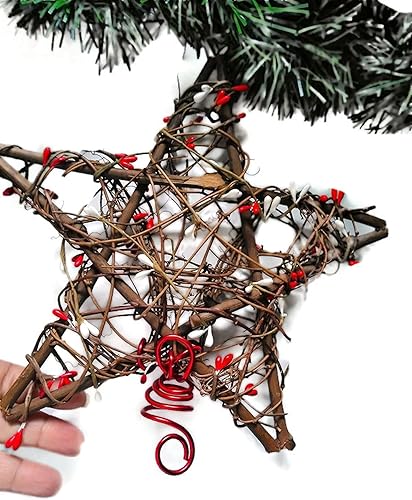 Rustic Rattan & Berries Christmas Tree Star in Choice of Large or Small