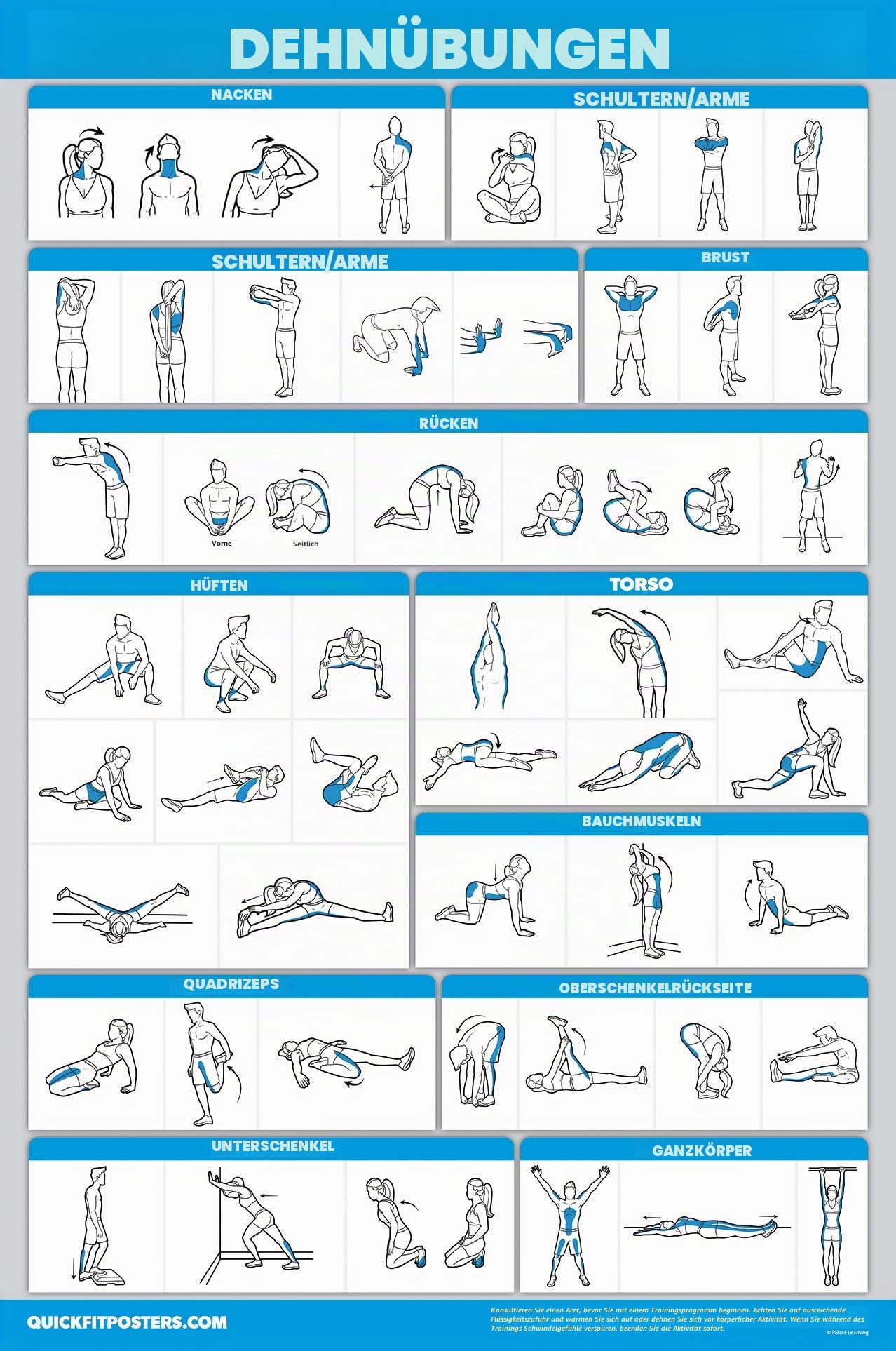 QUICKFIT Übungsposter-Set – Bodyweight Volume 1 & 2, Hantel, Federung, Kettlebell, Widerstandsbänder, Stretching, Langhantel, Yoga-Posen, Gymnastikball (laminiert, 45,7 x 68,6 cm), 10 Stück