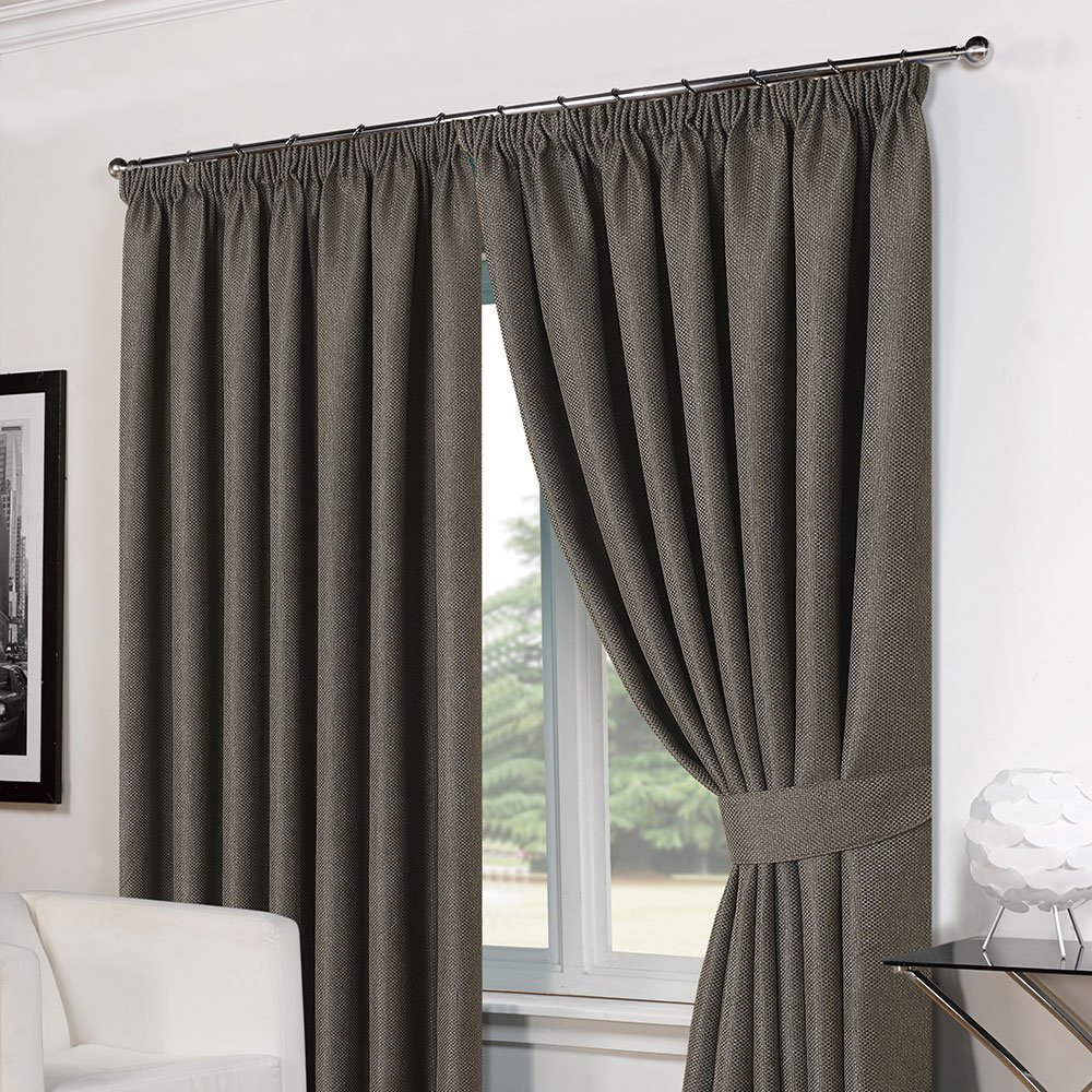 DreamsceneLuxury Basket Weave Lined Tape Top Curtains with Tiebacks - Charcoal 46"x54"