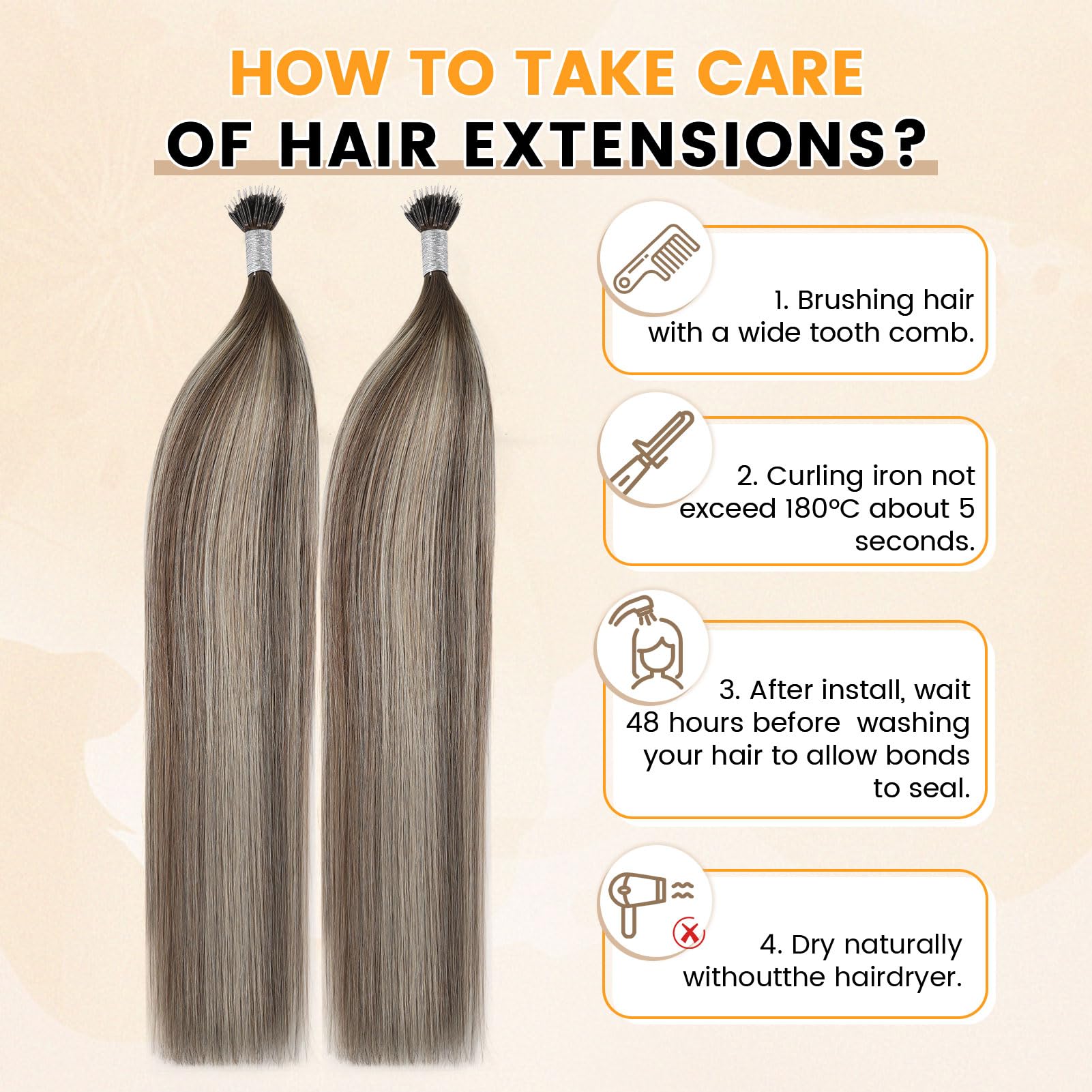 Yuniffe Nano Real Human Hair Rooted Brown Fading to Ash Brown Mixed with Medium Blonde Nano Ring Hair Extensions Remy Straight Nano Beads Natural Long 20 Inch 50g/50s - Image 4