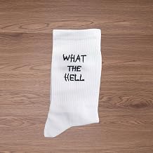 Mid-Calf Socks - Streetwear Letter Print Athletic Ankle Socks Cushioned No Show For Men Women Running, Fashionable Hip-Hop Style for Couples (What The Hell)