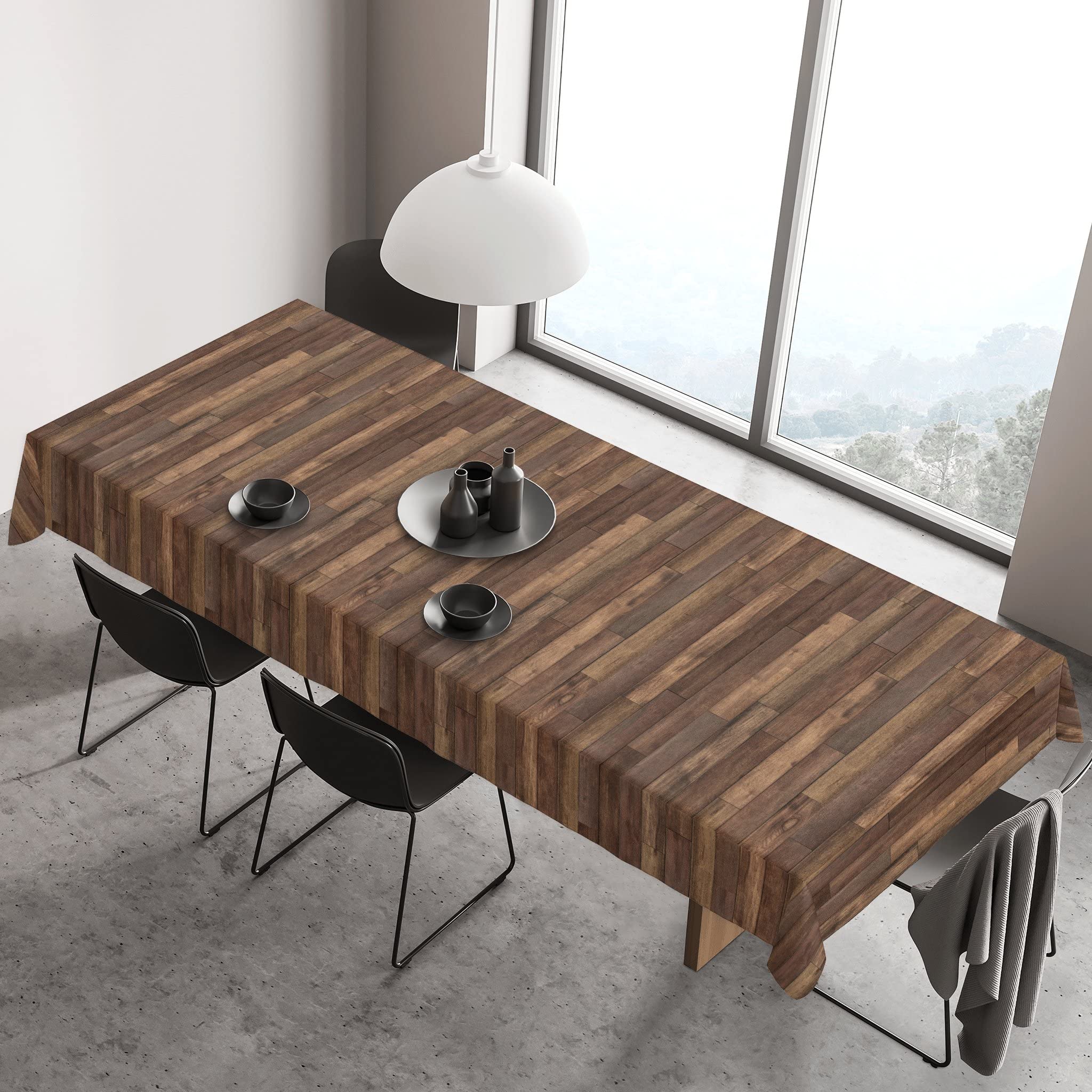 Fjogymlea Tablecloth Polyester Fabric 60x120 Rectangle Brown Wood Plank Tablecloths Washable Wrinkle Resistant Dining Outdoor Table Cloth for Kitchen Party Home Decor