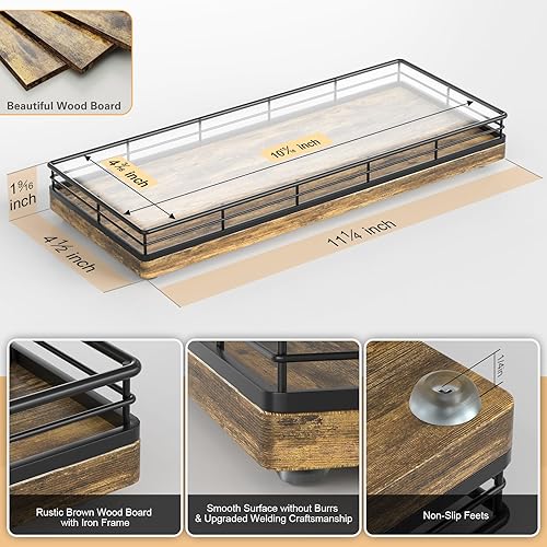 Miniatura 5 de Bandeja de jabón de cocina de granja, bandeja dispensadora de jabón de madera de 11 pulgadas, soporte para cepillos, organizador de especias y