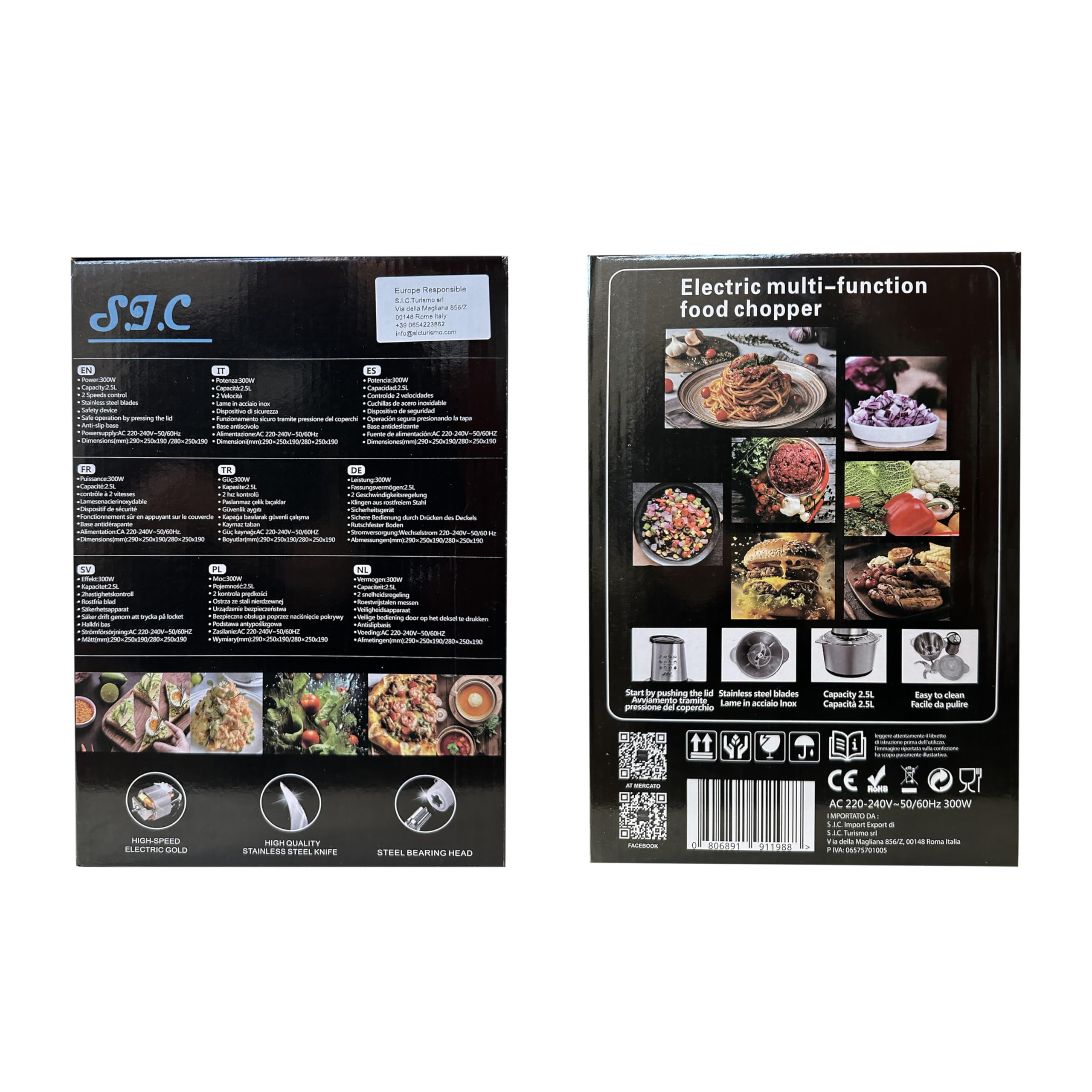 Hachoir de cuisine électrique, en acier inoxydable, mixeur 4 lames en acier inoxydable, mixeur Deux vitesses (2L)