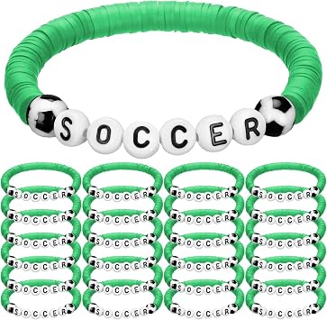 24 Pcs Soccer Party Favors Bulk Clay Beaded Bracelets