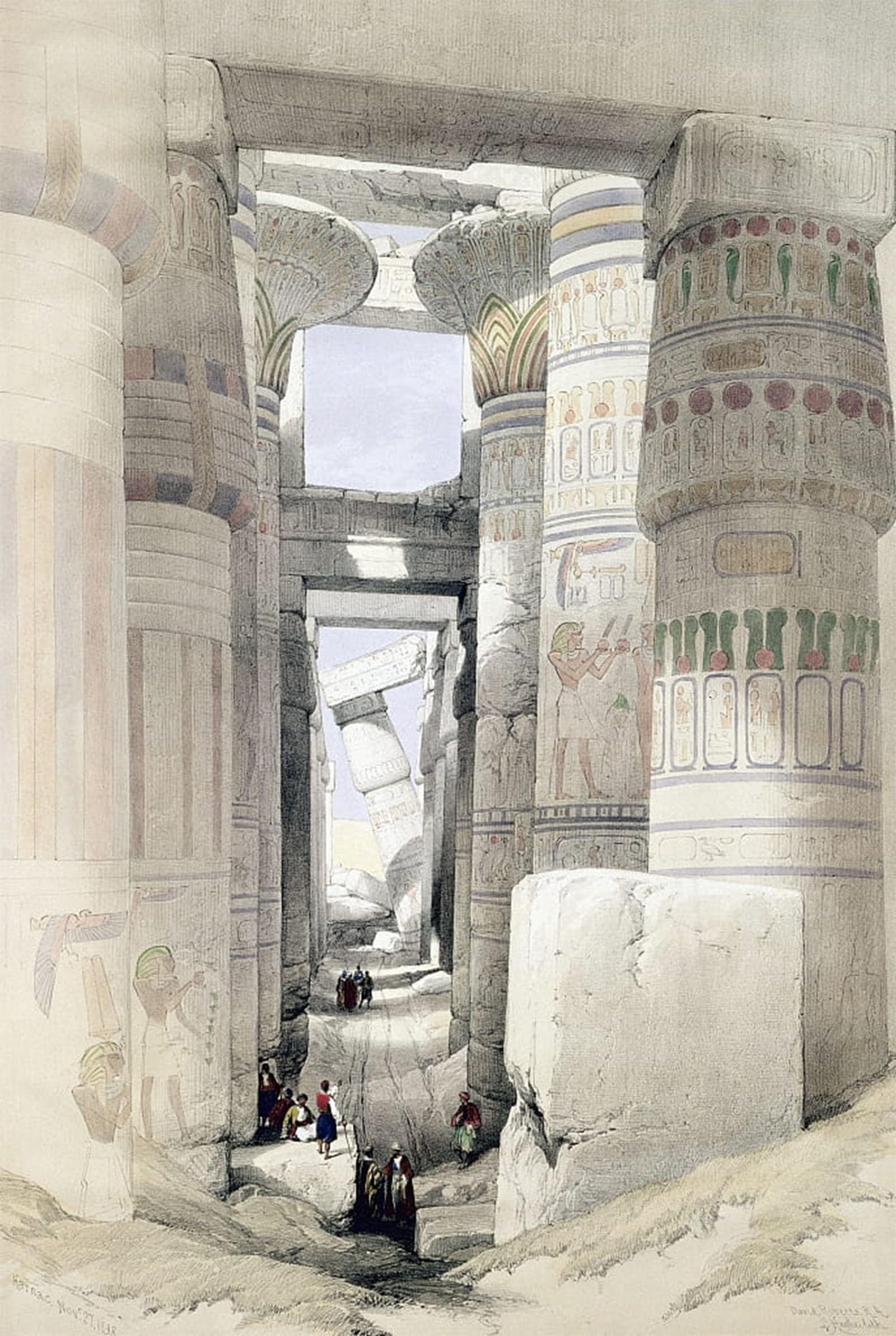 SERENDIPITP Vintage Picture Print on Canvas Wall Art Poster View Through the Hall of Columns Karnak' by David Roberts Artwork Print Poster for Wall Decor 60x90cm