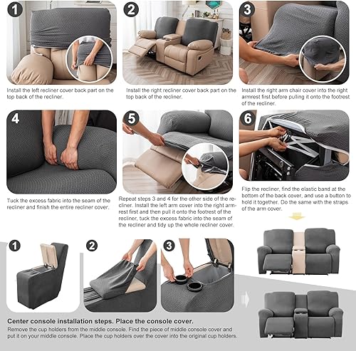 Miniatura 6 de Genina Funda de sofá reclinable para sofá reclinable, funda elástica para sofá reclinable de 2 asientos, protector de muebles de jacquard grueso